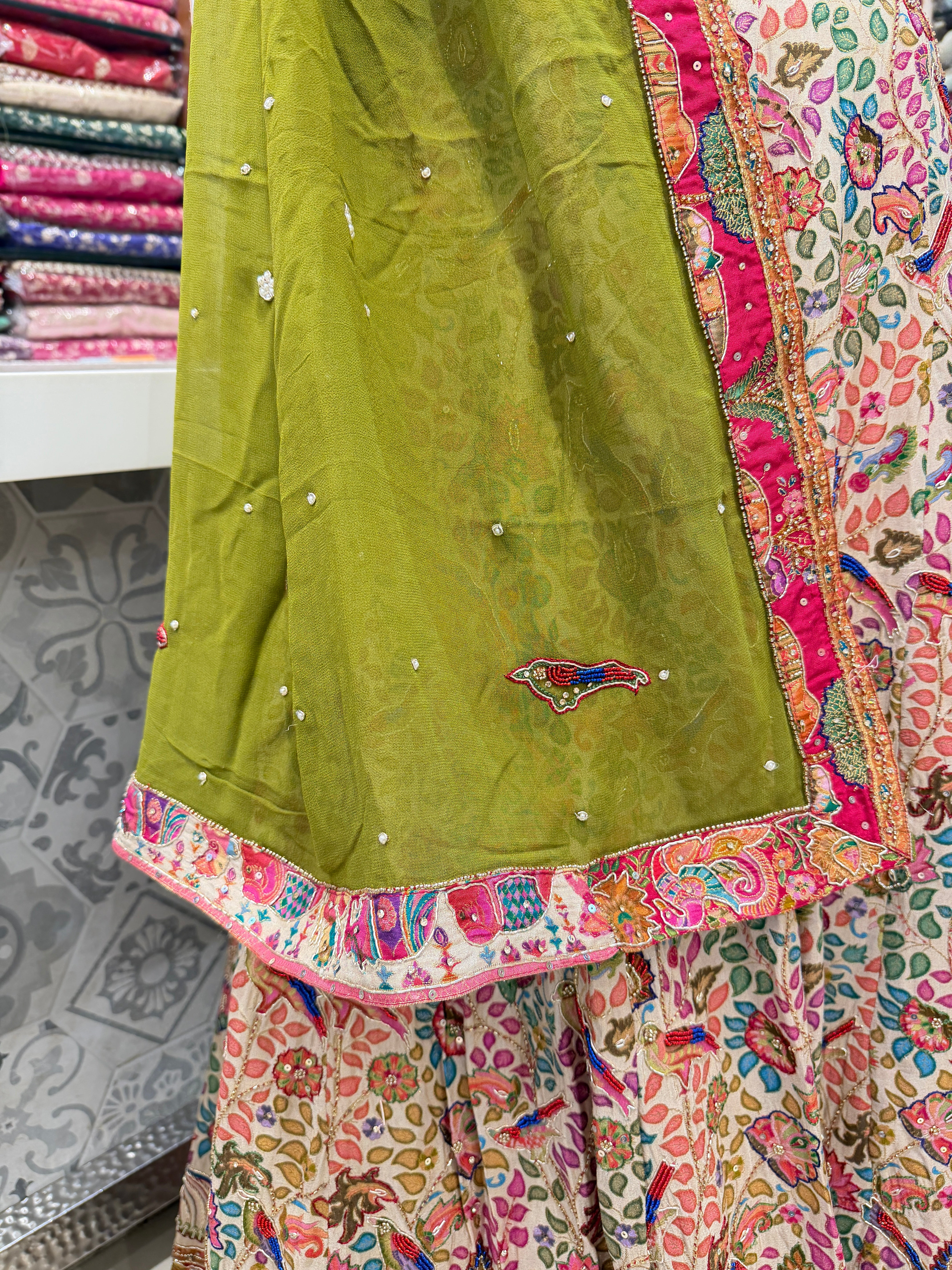 Beige Pashmina Hand Embroidery Skirt and Dupatta Pair