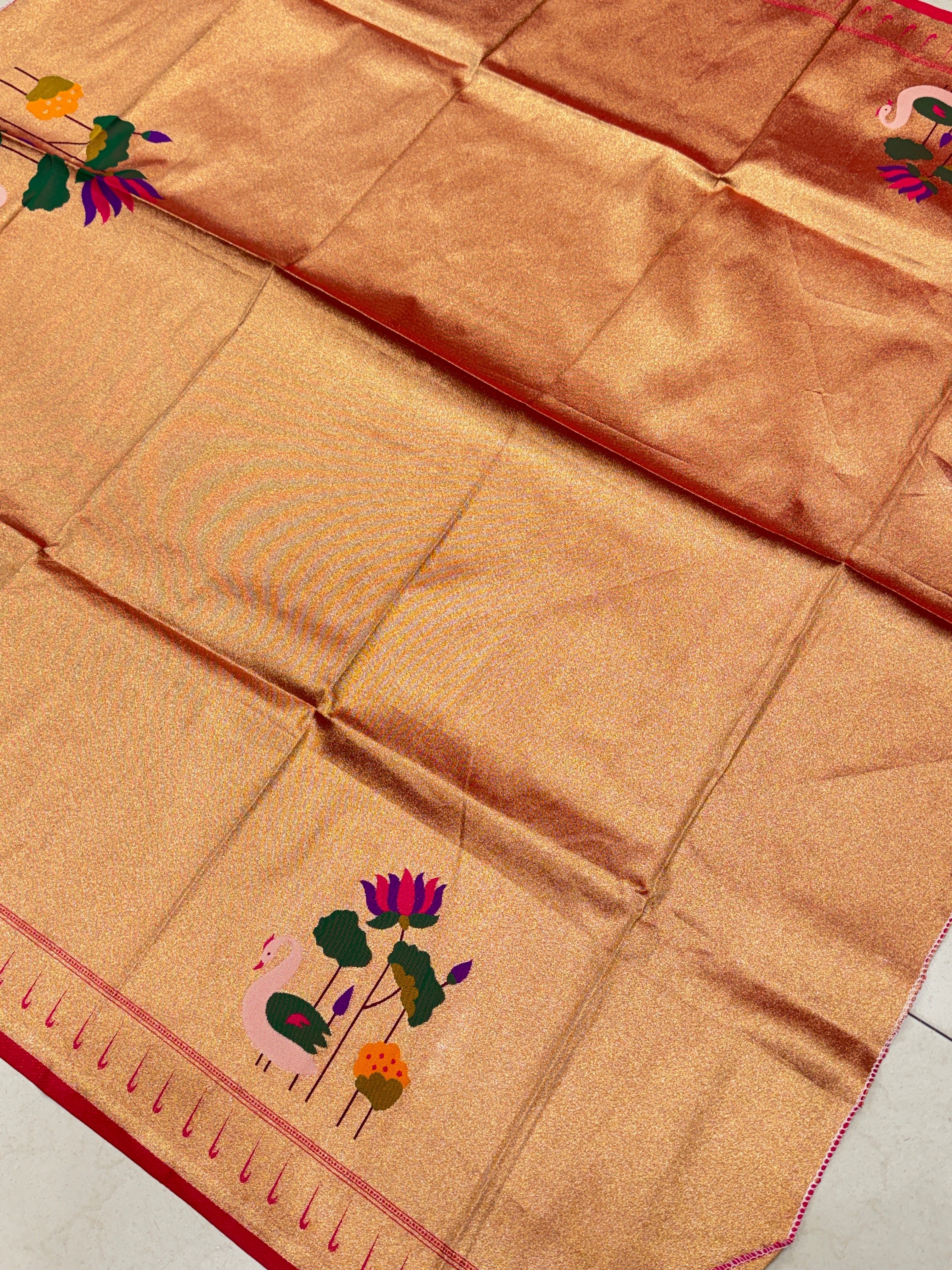 Swan Lotus Tissue Paithani Blouse Piece