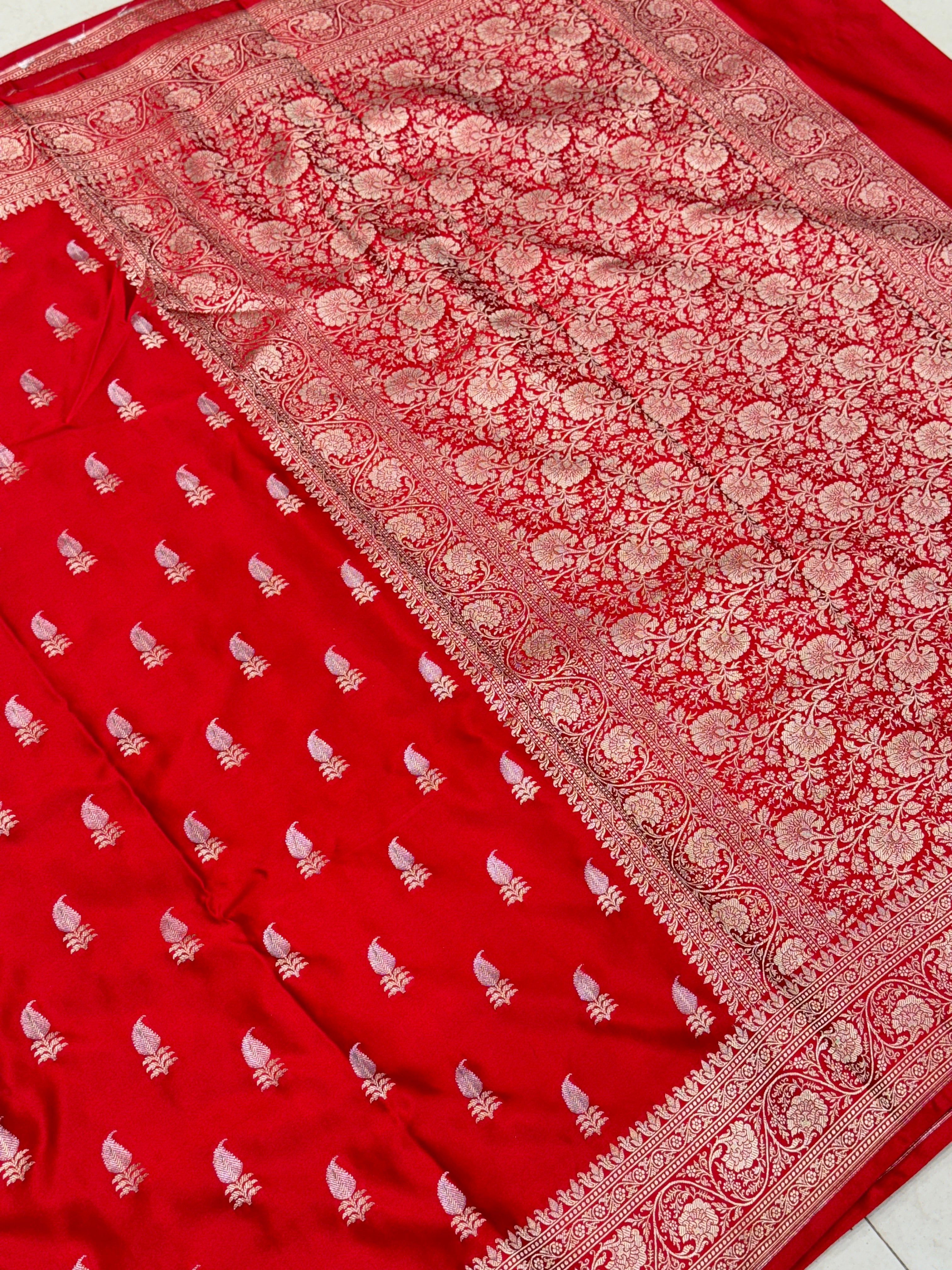 Red Banarasi Silk Sona Roopa Buttis Saree