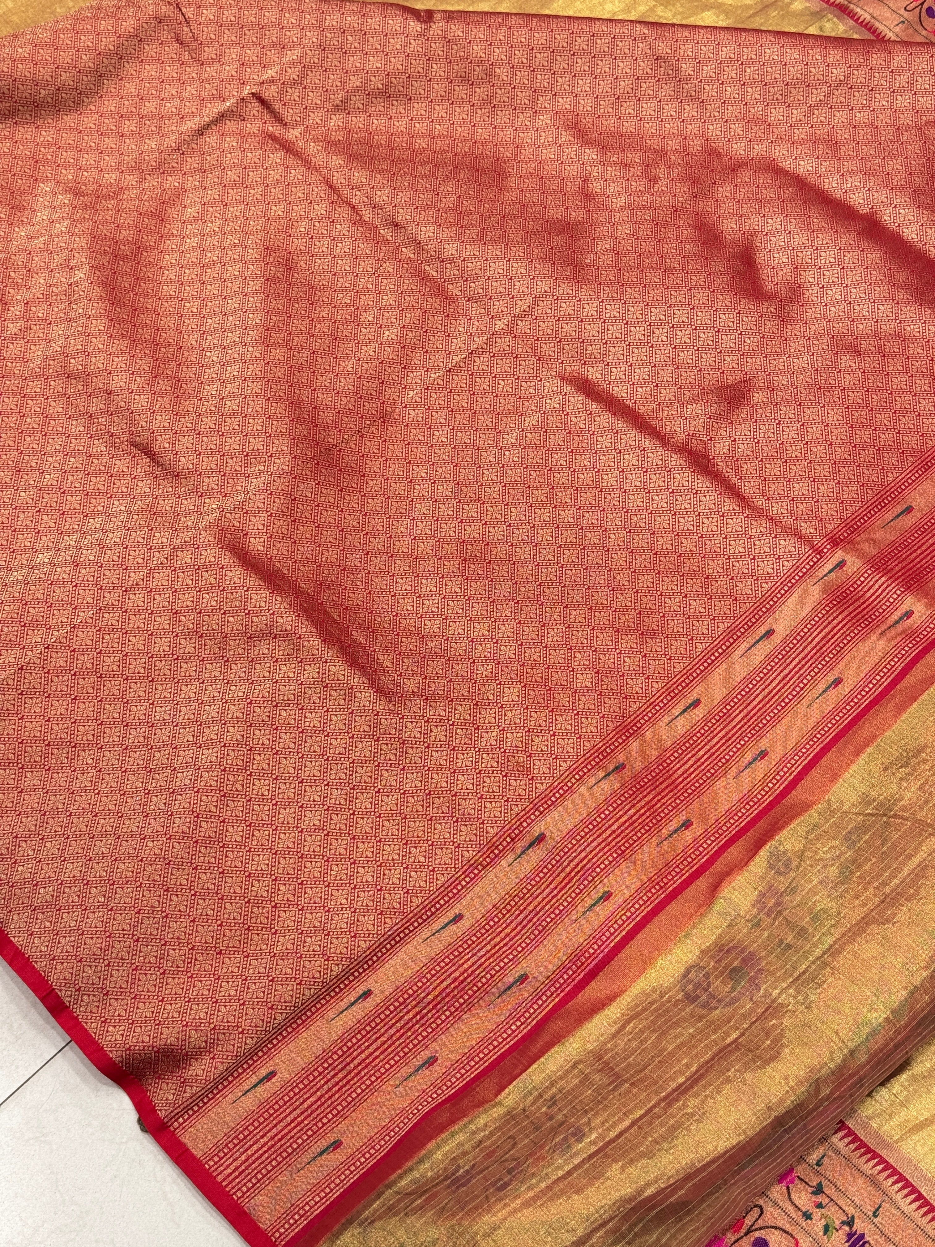 Gold Tissue Paithani Big Floral Border Saree