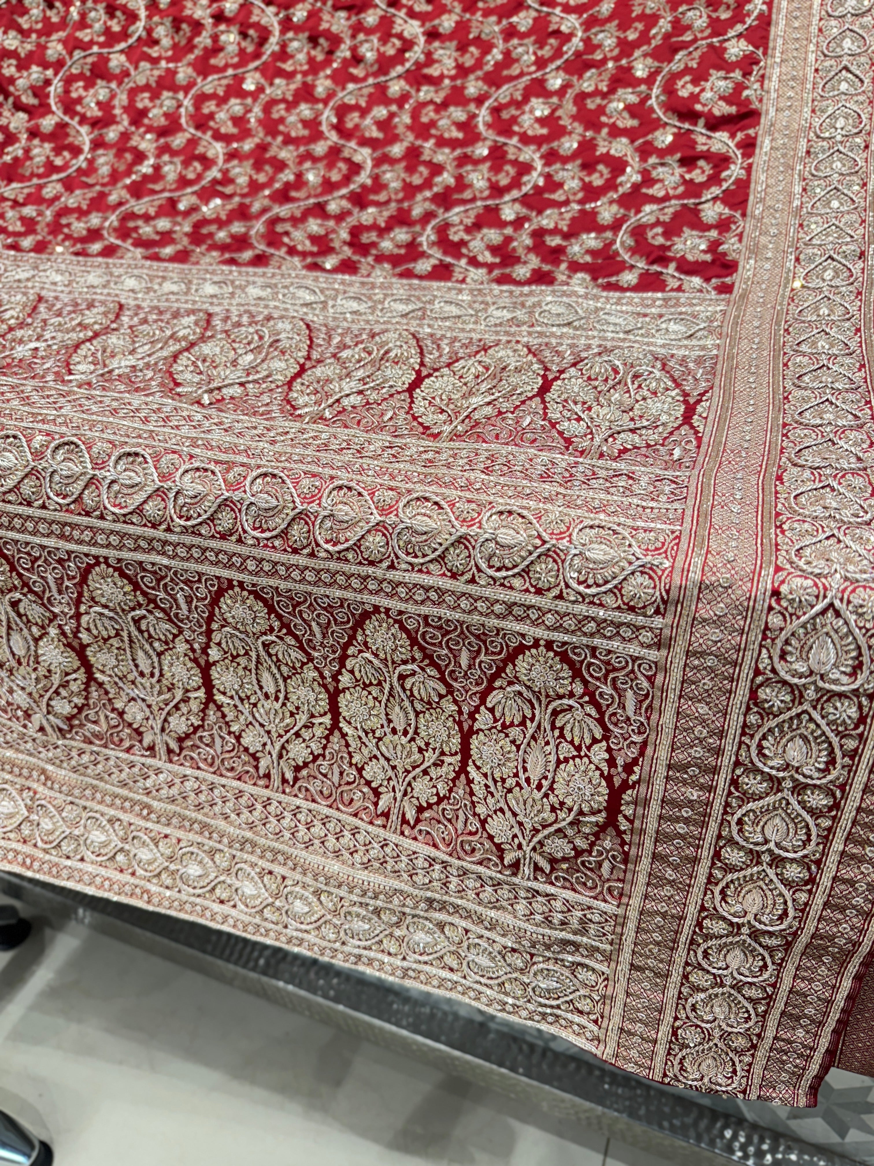 Maroon Banarasi Zardosi Jaal Saree