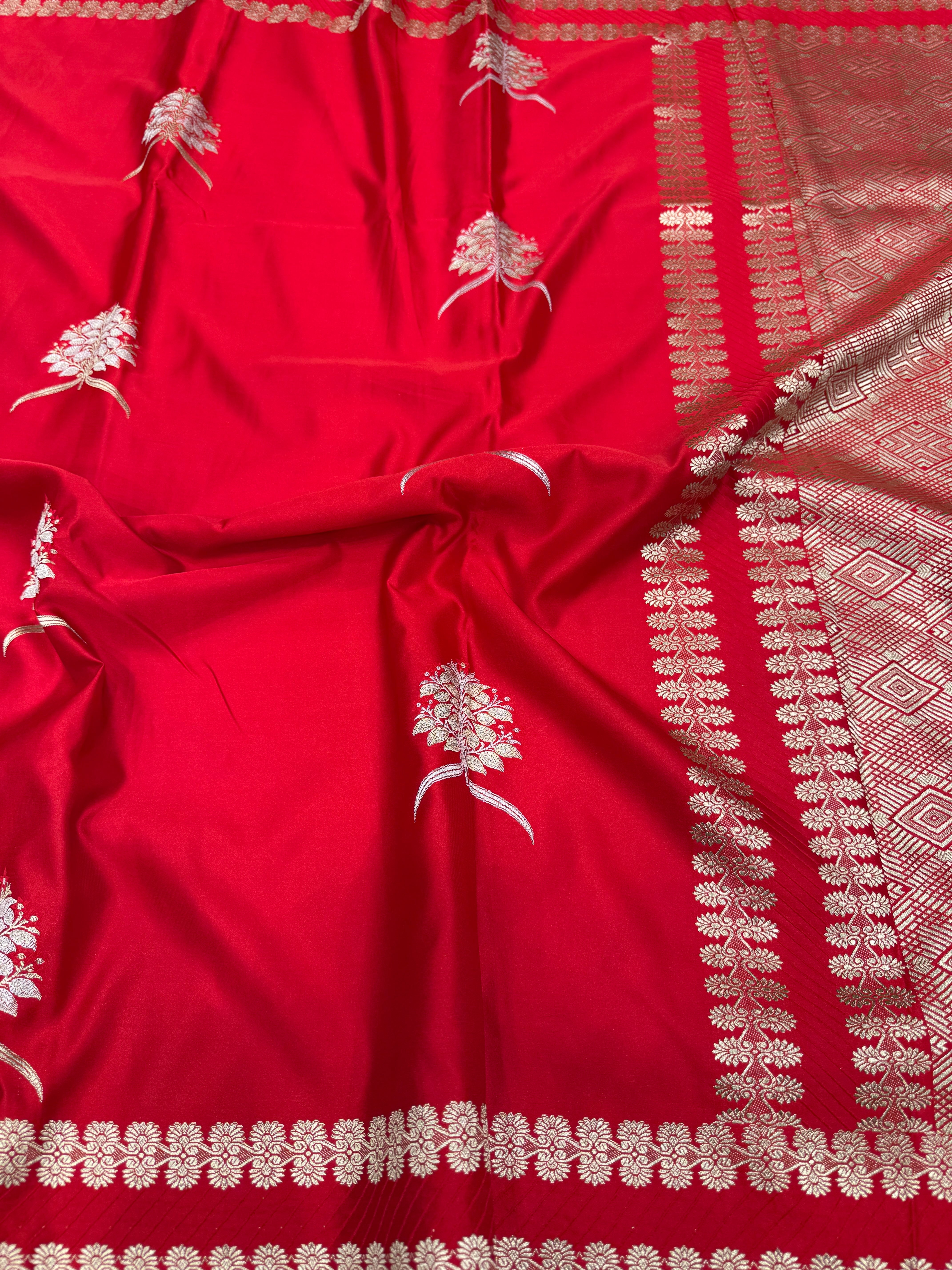 Red Banarasi Big Sliver Butta Saree