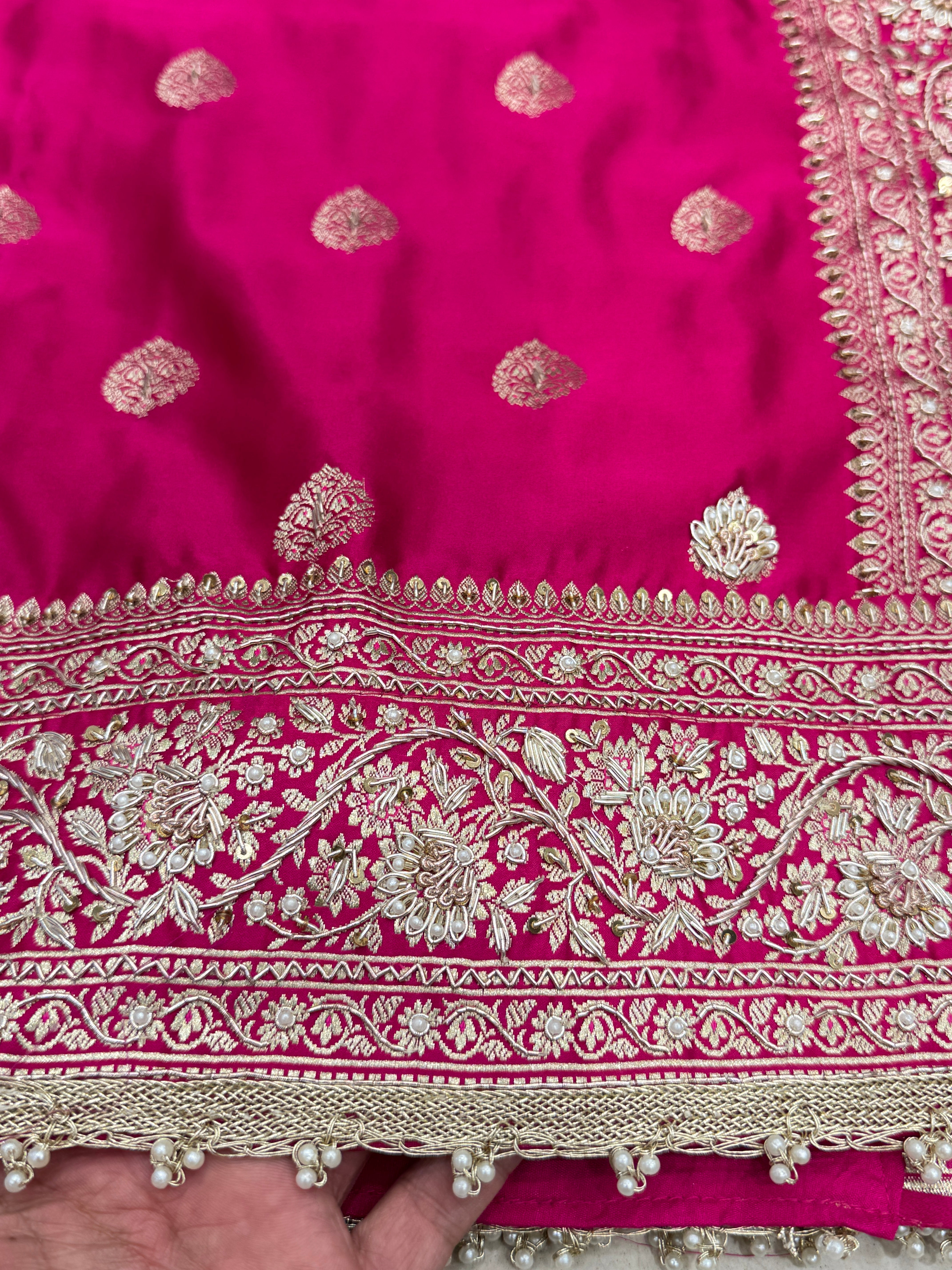 Rani Pink Banarasi Zardosi Knot Embroidery Saree