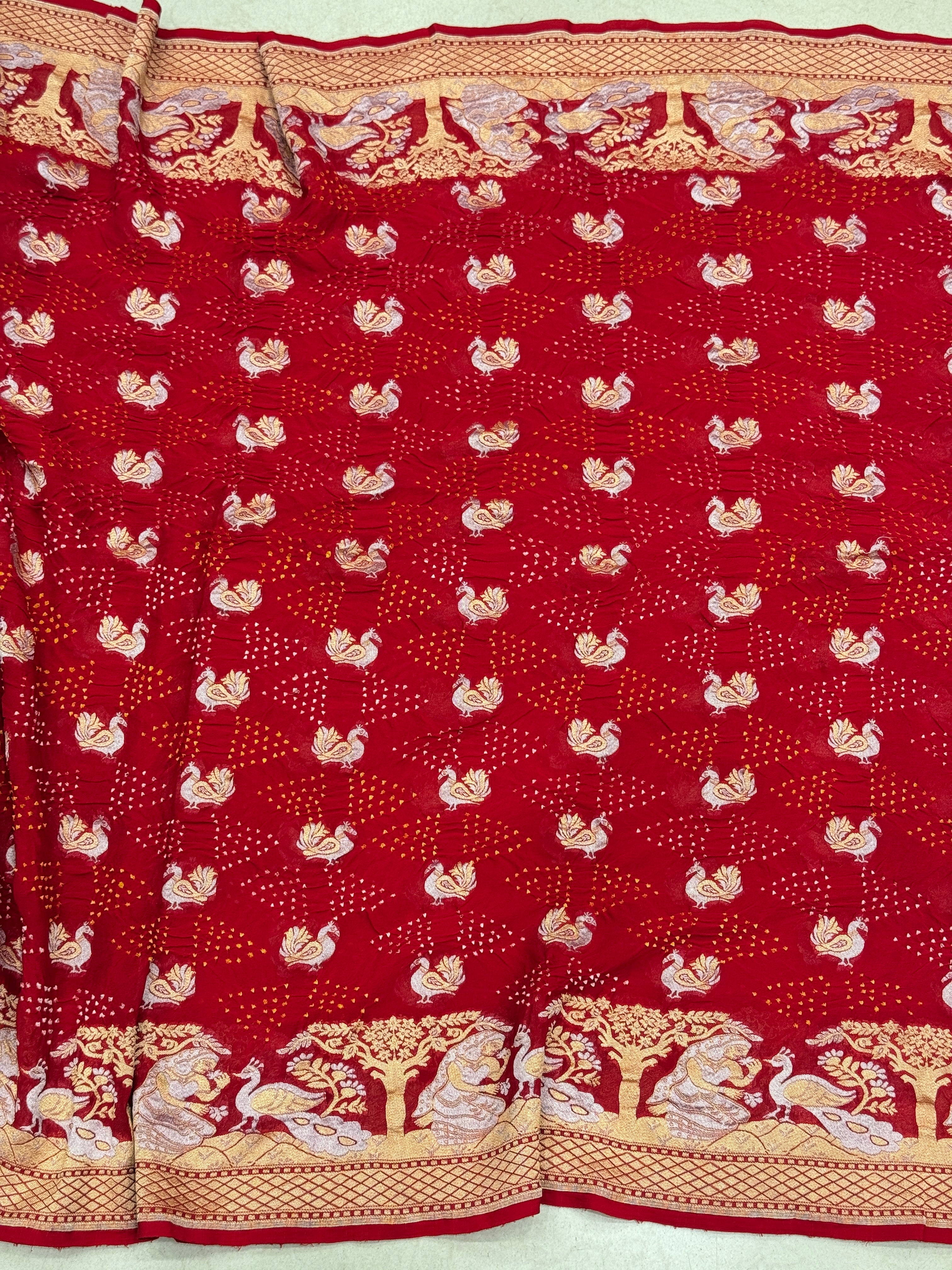 Red Sona Roopa Handmade Bandhej Saree