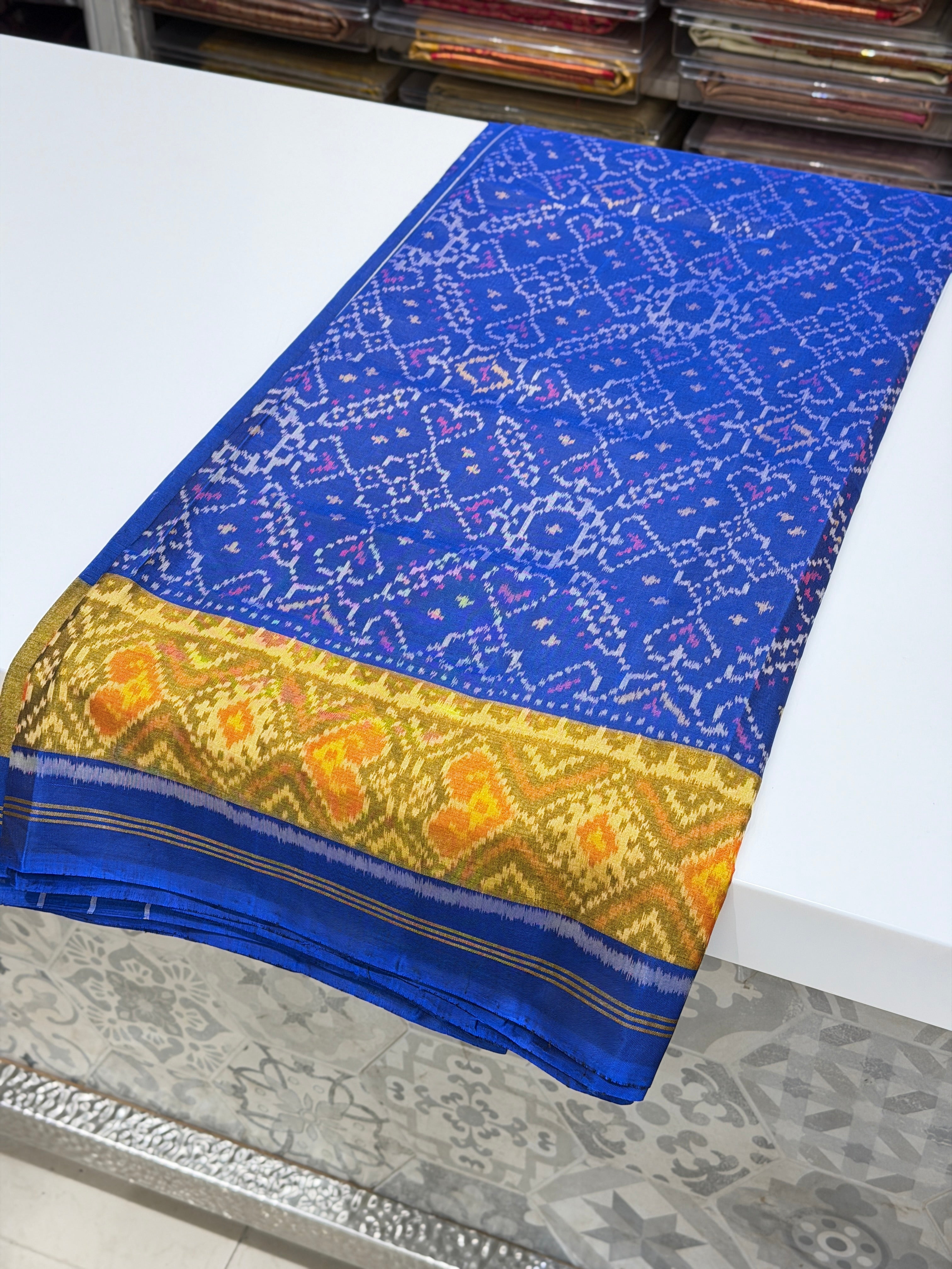 Blue Manek Chowk Pure Silk Patan Patola Handloom Saree