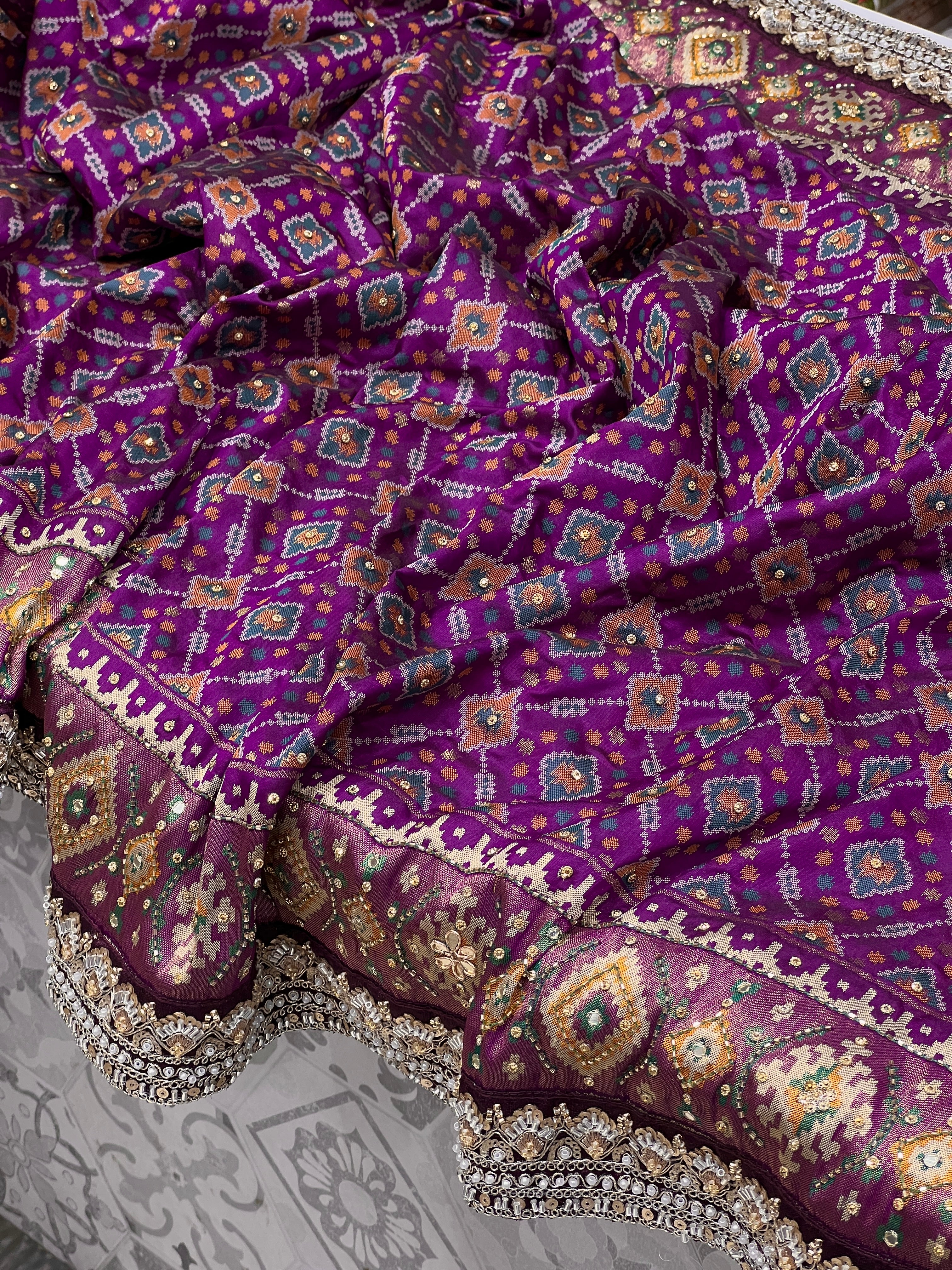 Violet Patola Hand Embroidery Maharani Edit Saree