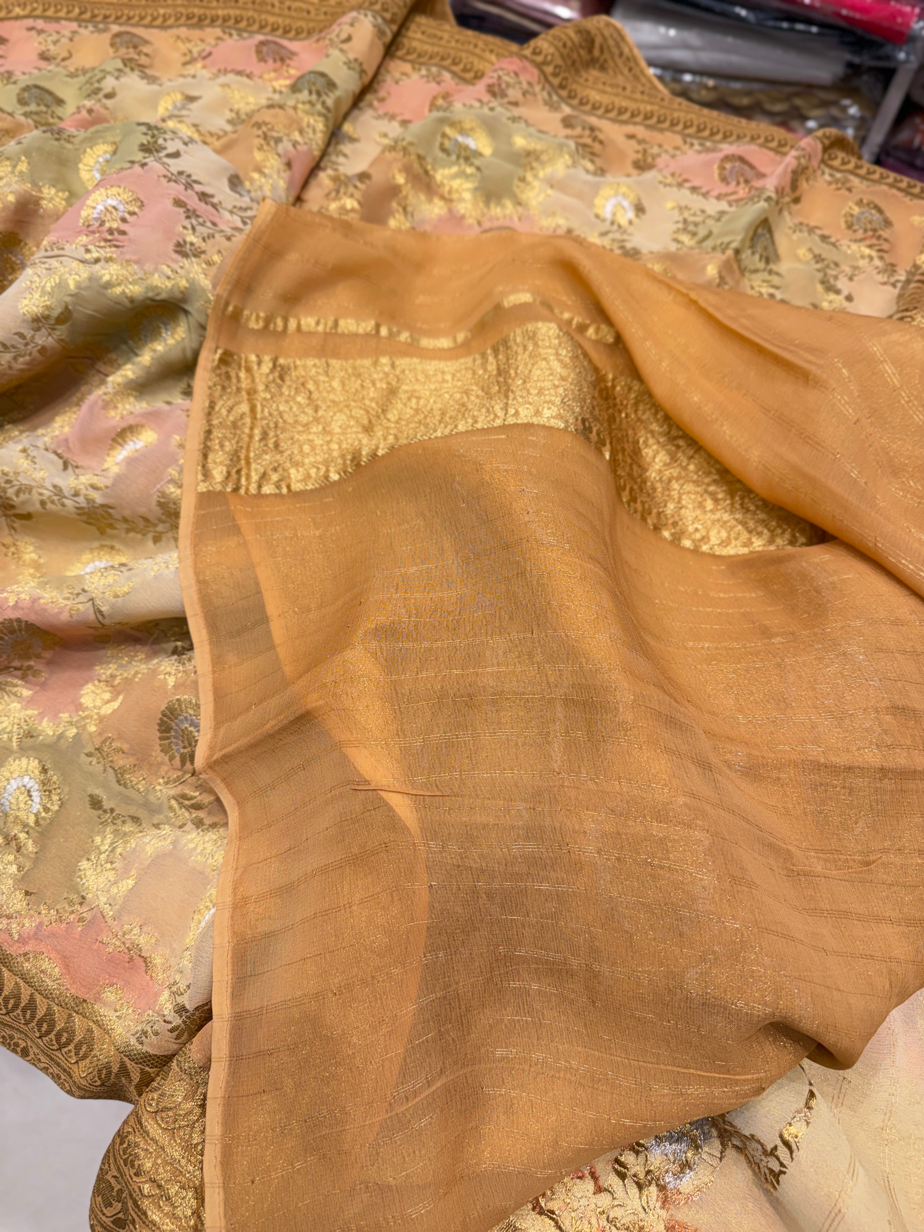 Brush Paint Banarasi Khaddi Georgette Saree