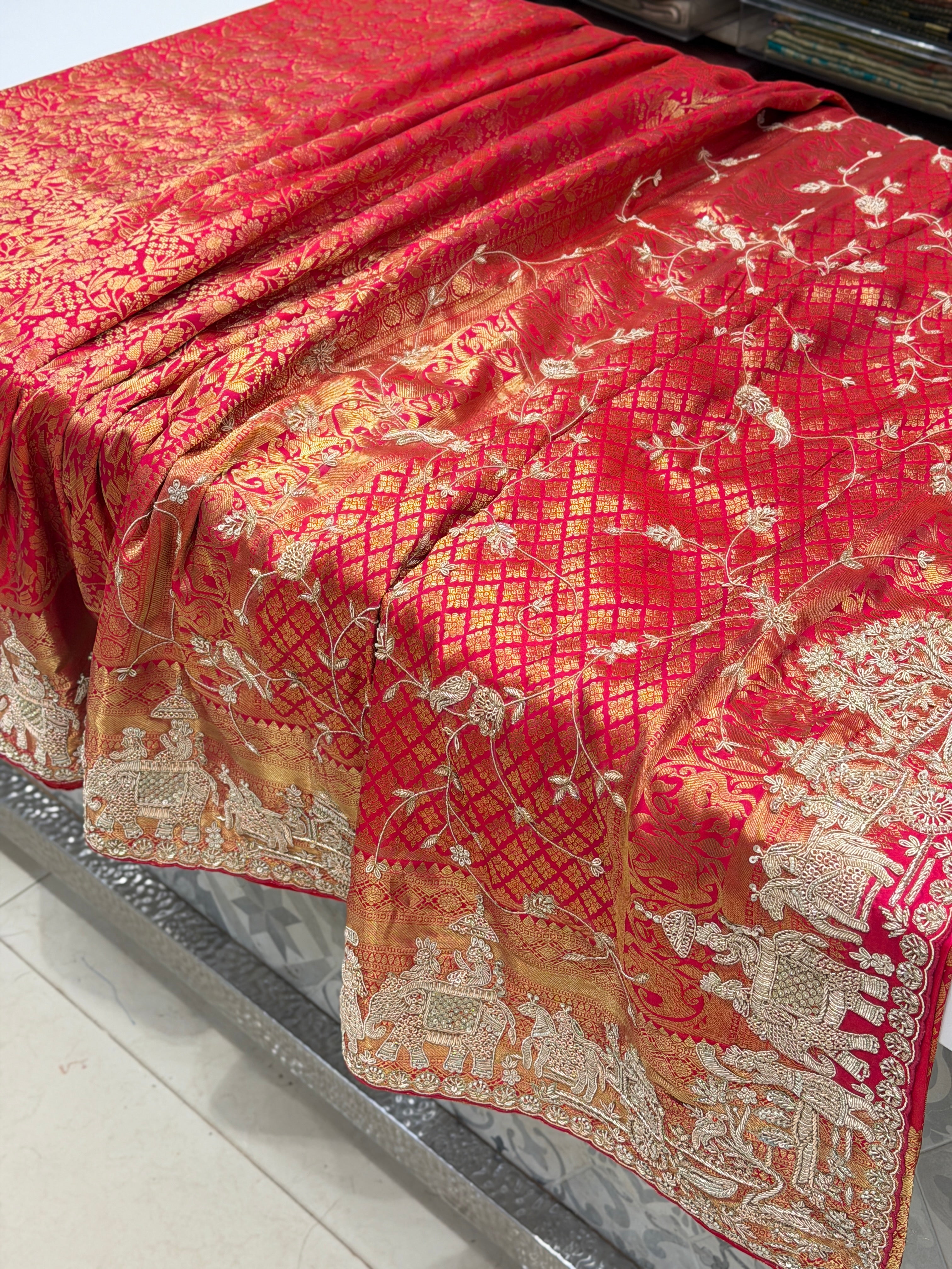 Rani Pink Kanjivaram Doli Edit Zardosi Hand Embroidery Zardosi Saree