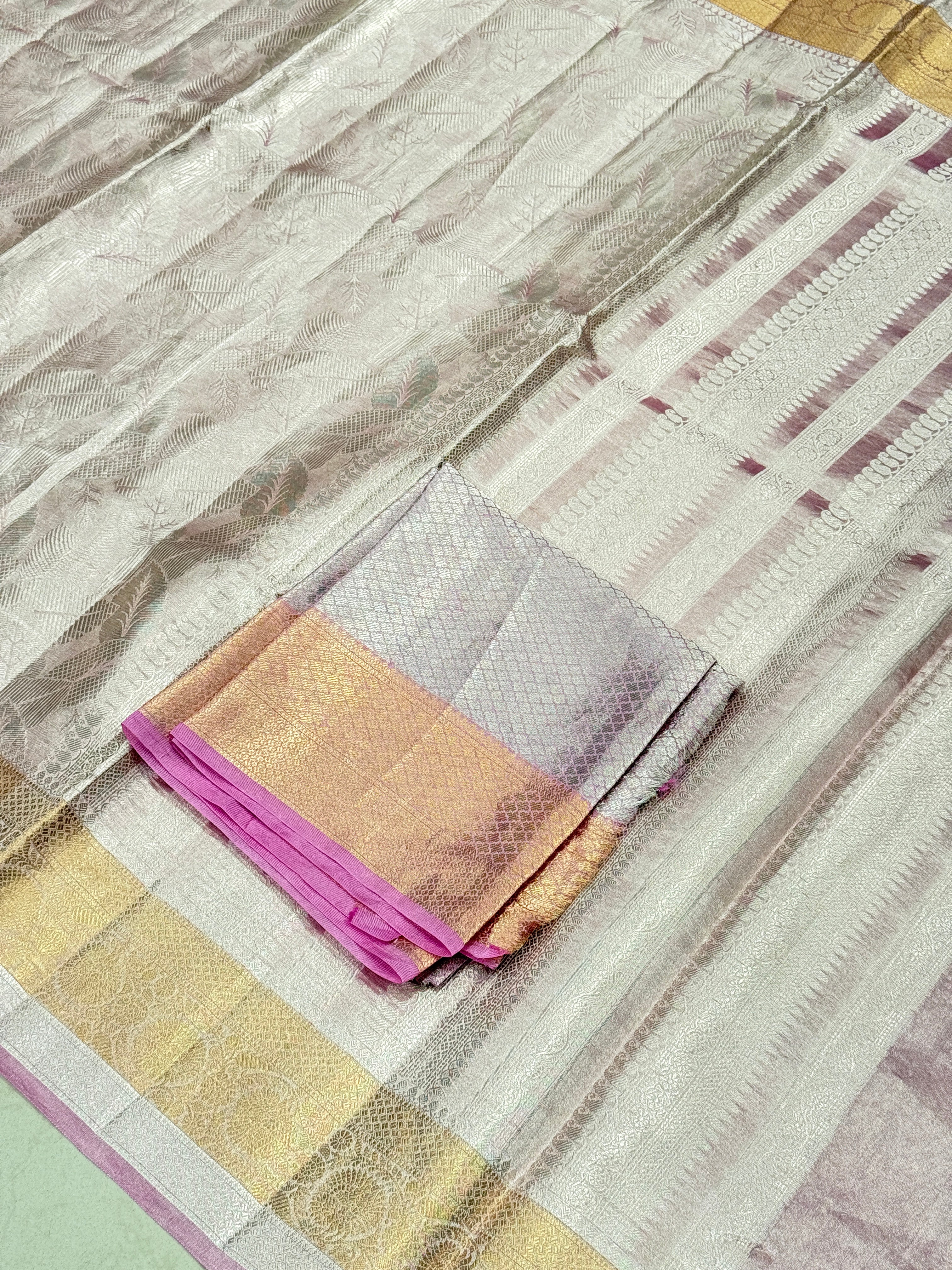 Floral Pink Double Tissue Contemporary Banarasi Saree