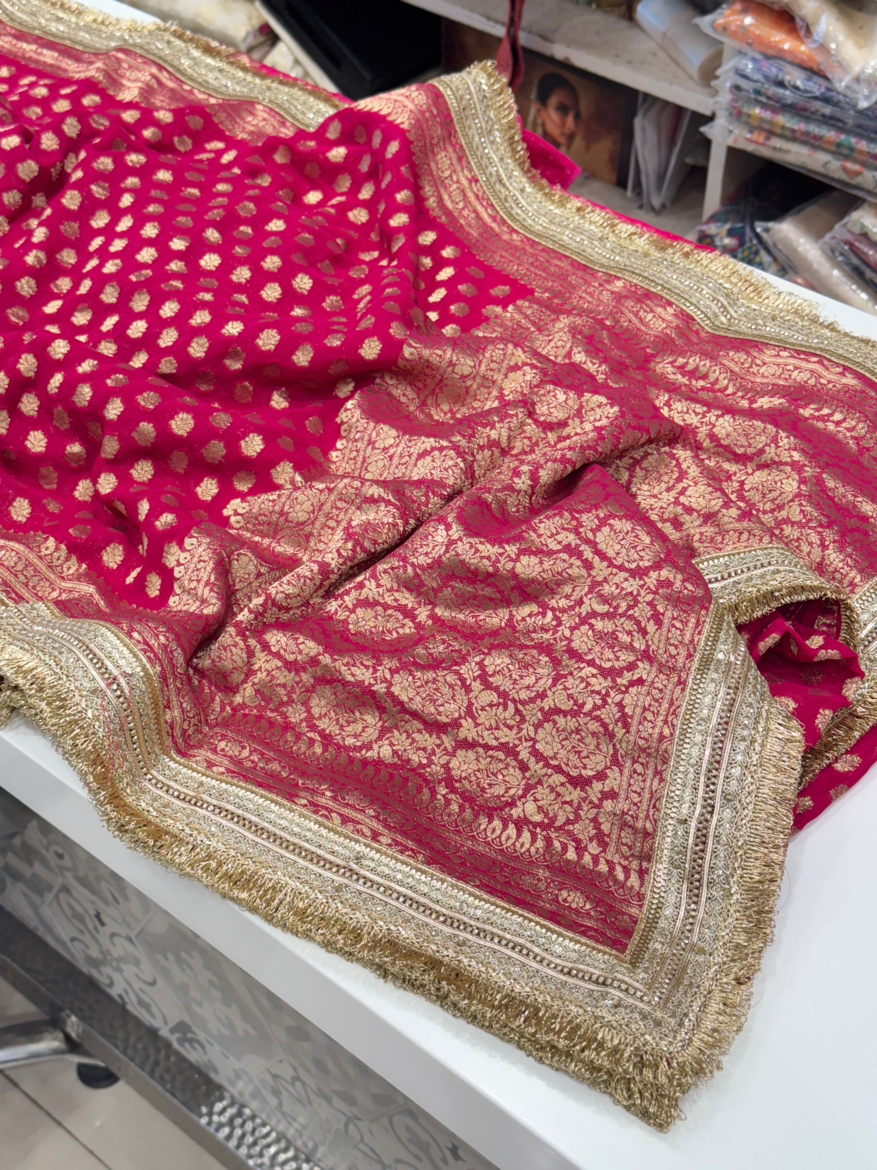 Rani Banarasi Khaddi Georgette Maharani Edit Saree