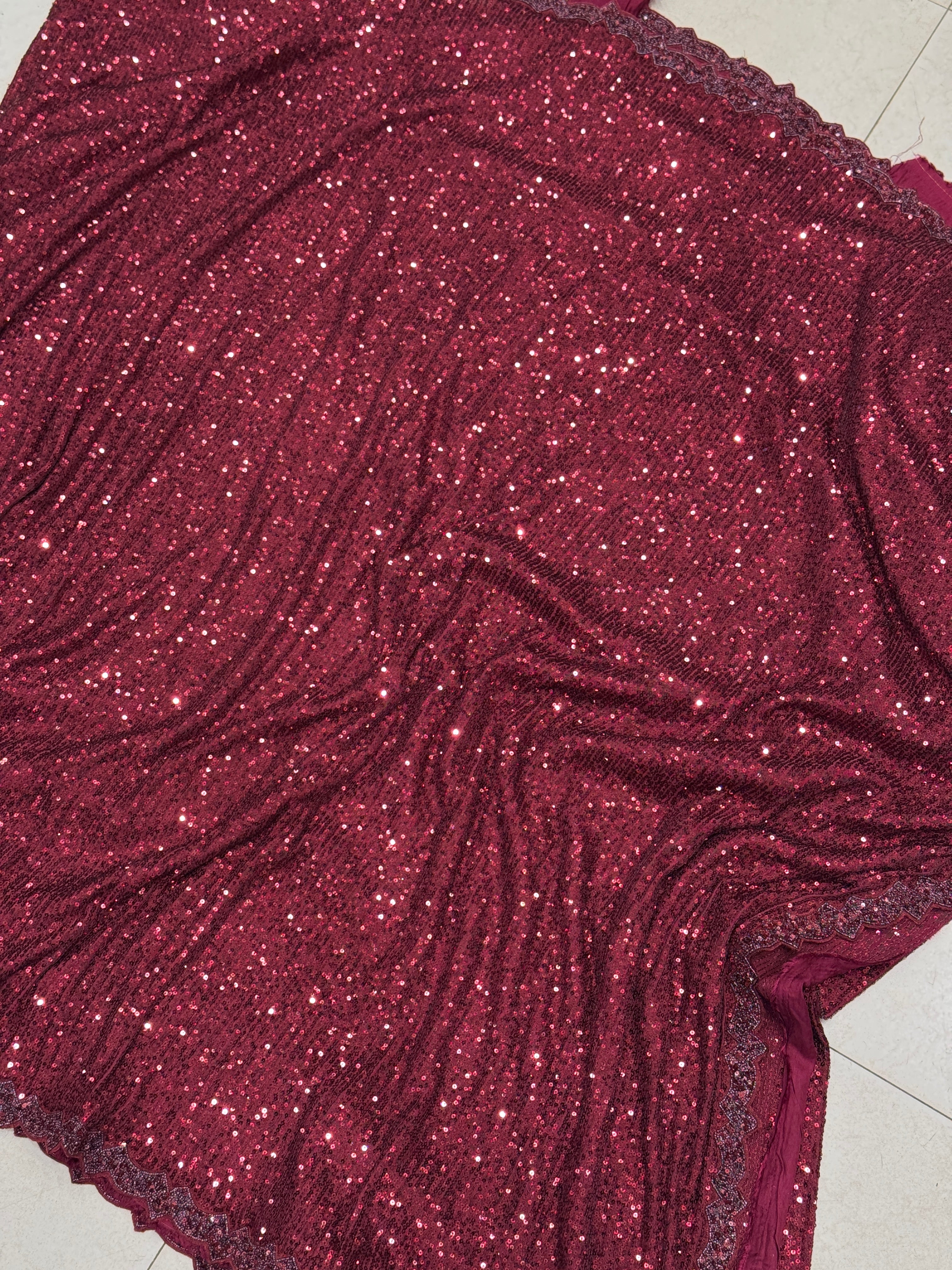 Maroon Sequin Saree Hand Embroidery Border