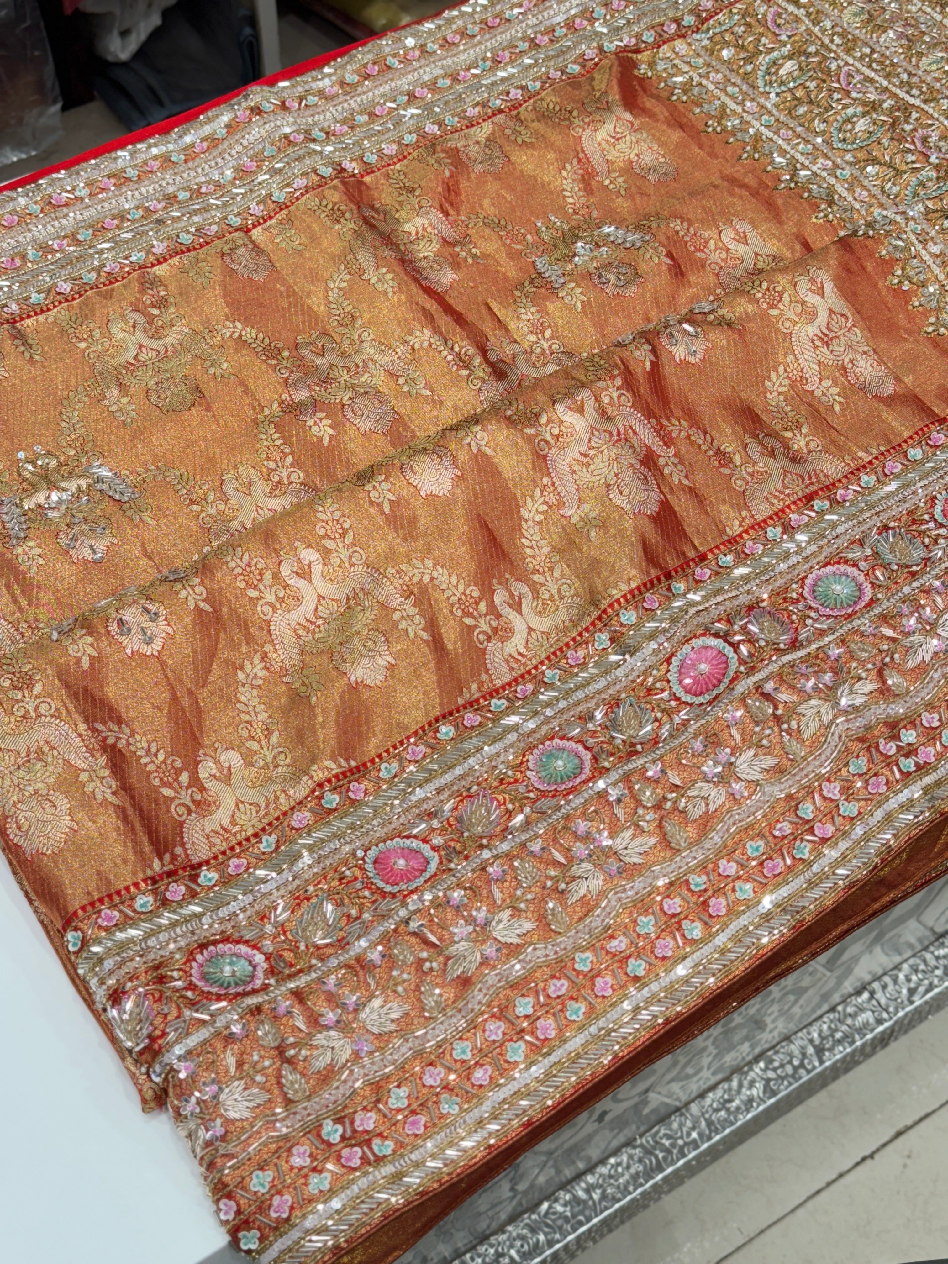 Red Kanjivaram Peacocks Hand Embroidery Saree