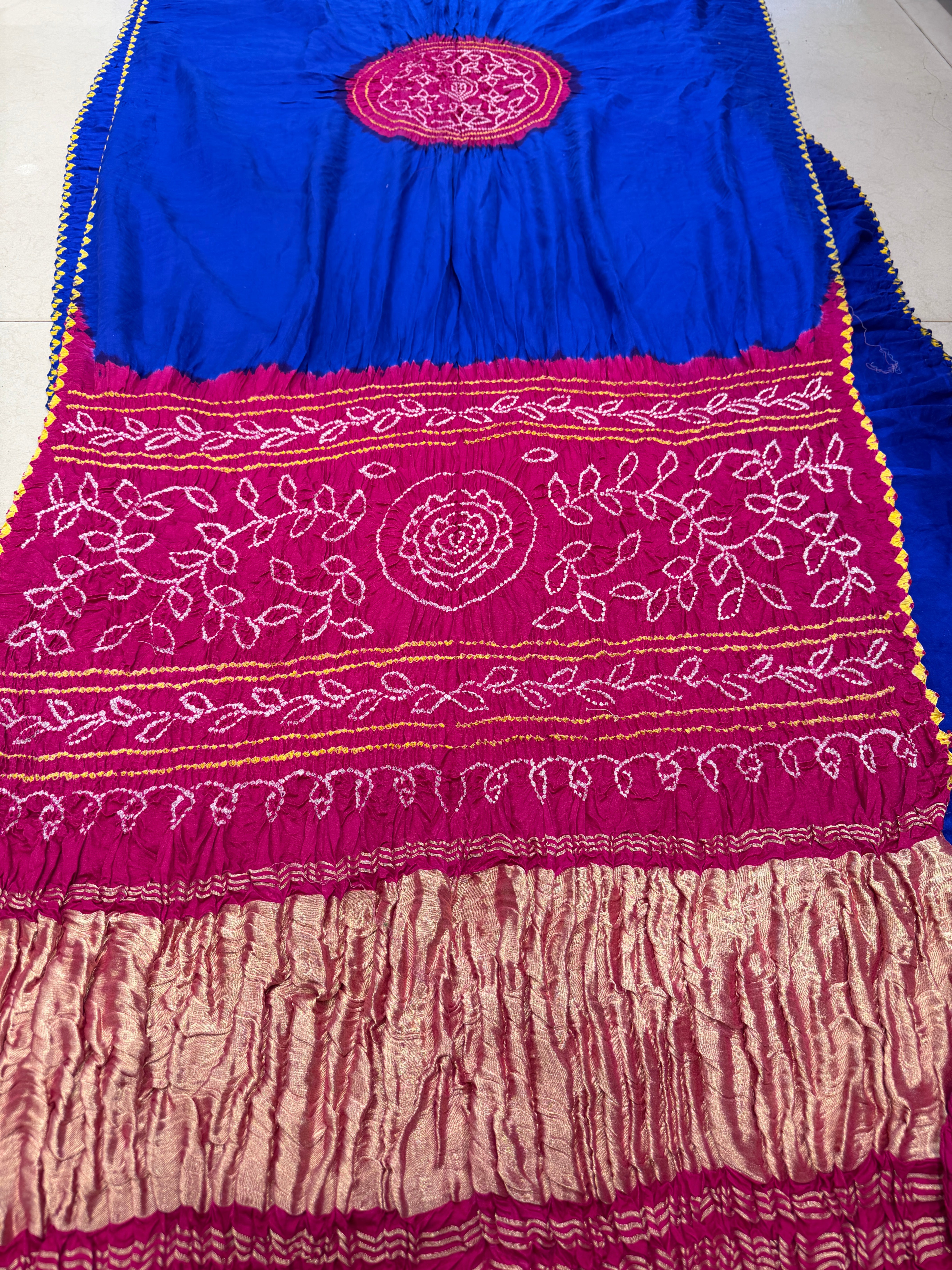 Blue Rani Rasmandal Pure Gajji Silk Rai Bandhej Hand Made Saree