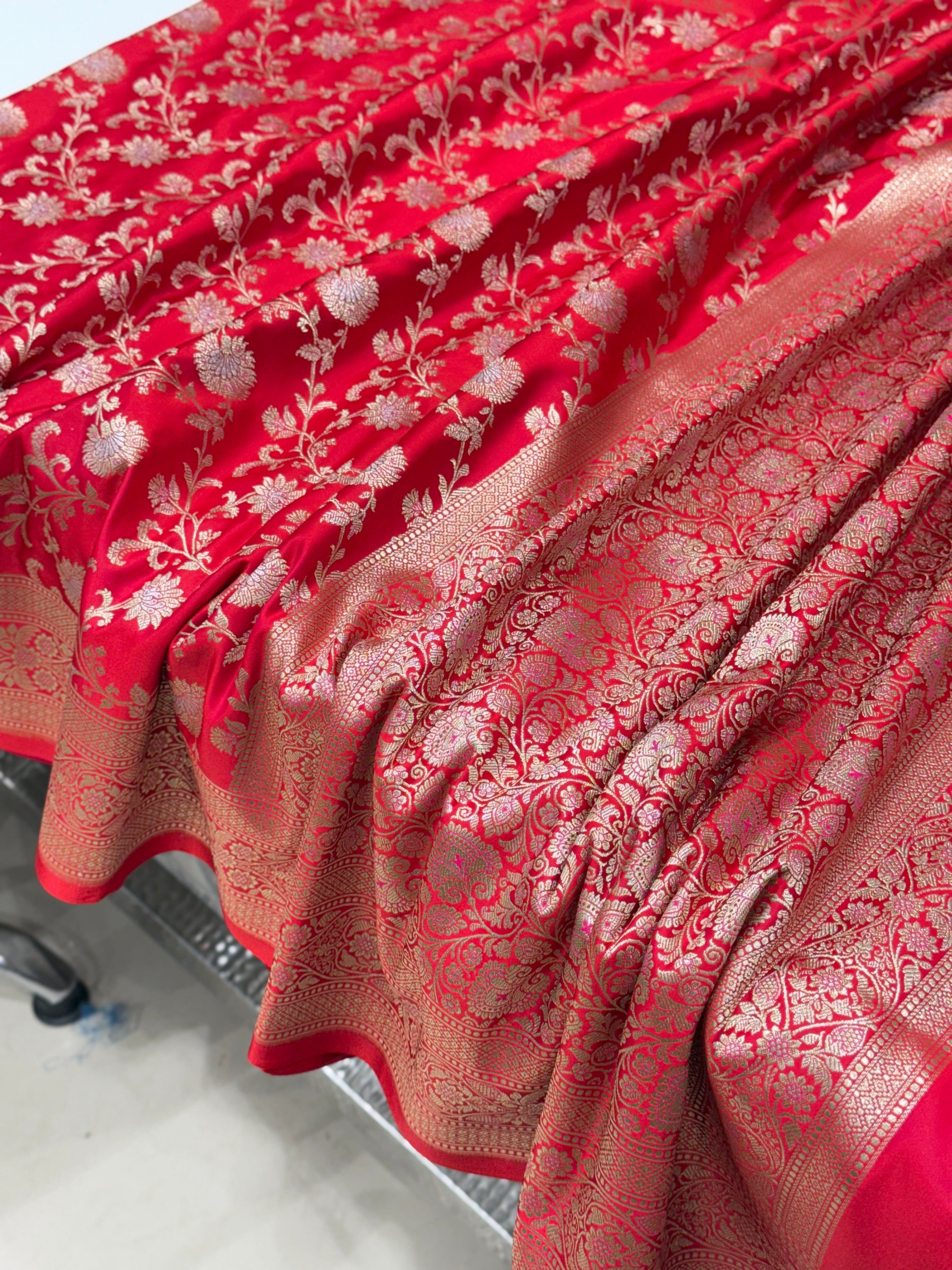 Red Banarasi Silk Small Jaal Saree