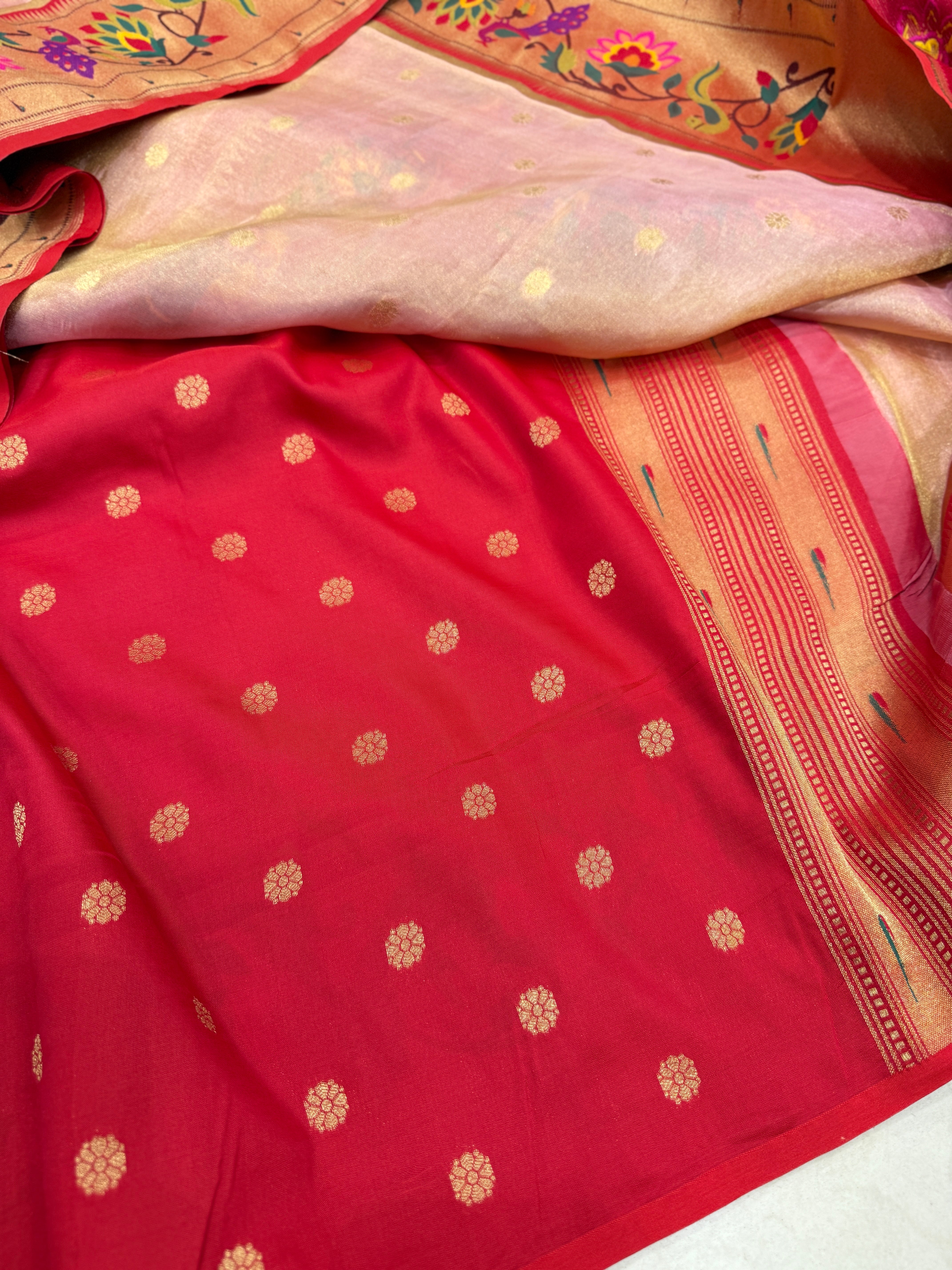 Pink Tissue Paithani Peacock Border Saree