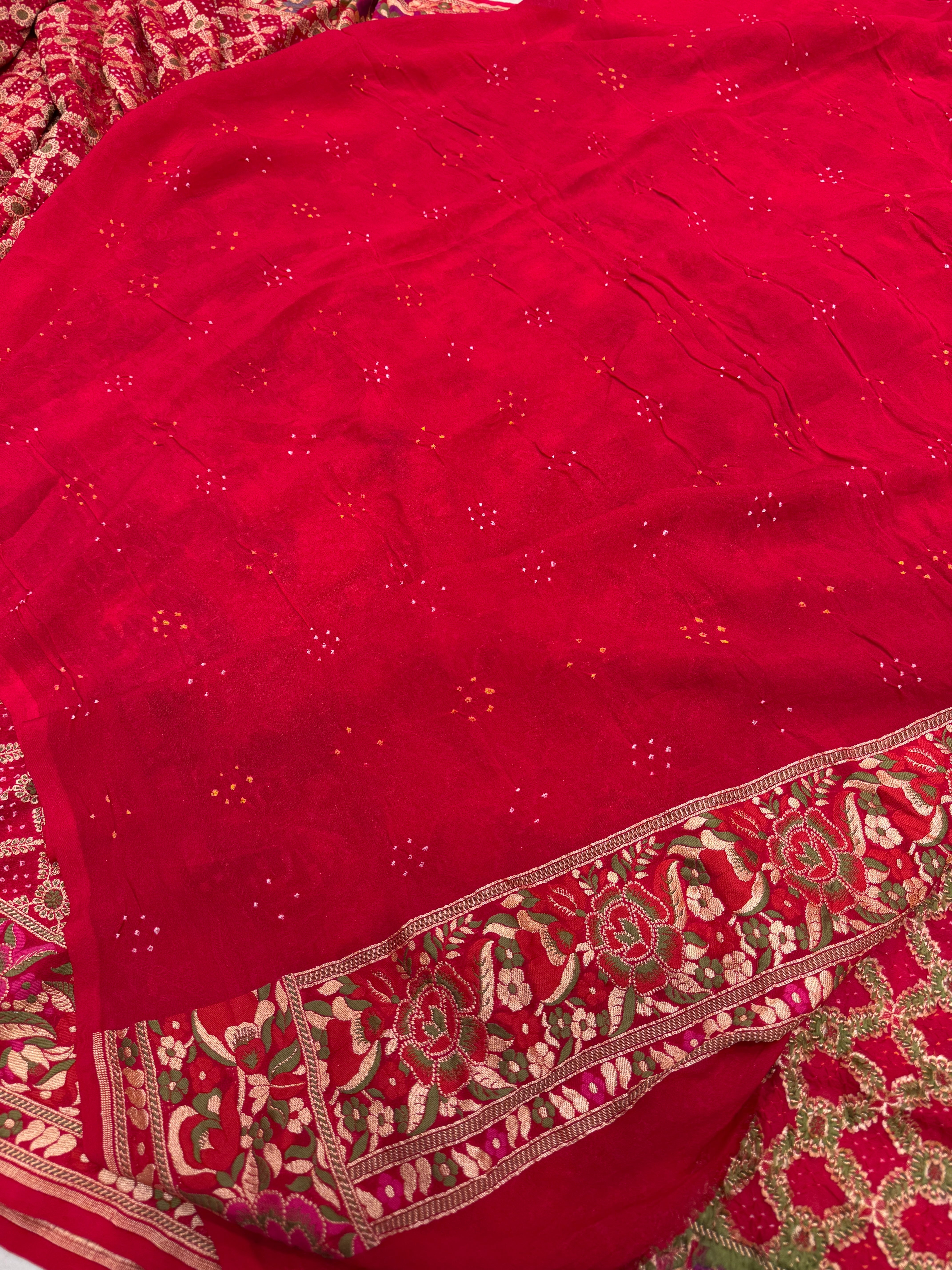 Red Meenakari Floral Rai Bandhej Georgette Bandhini Saree