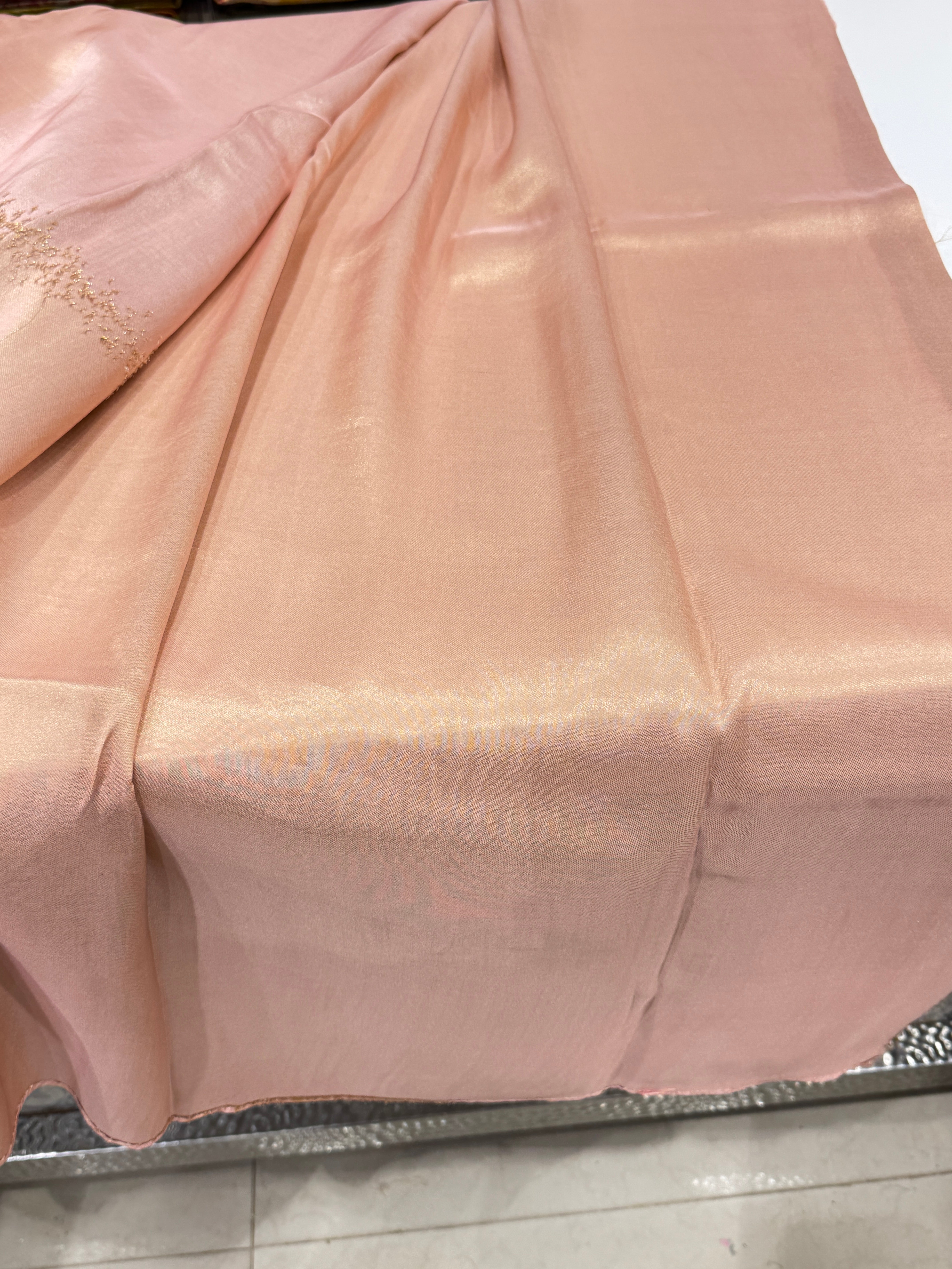 Light Pink Gold Silver Half Half Contemporary Banarasi Tissue Silk Saree