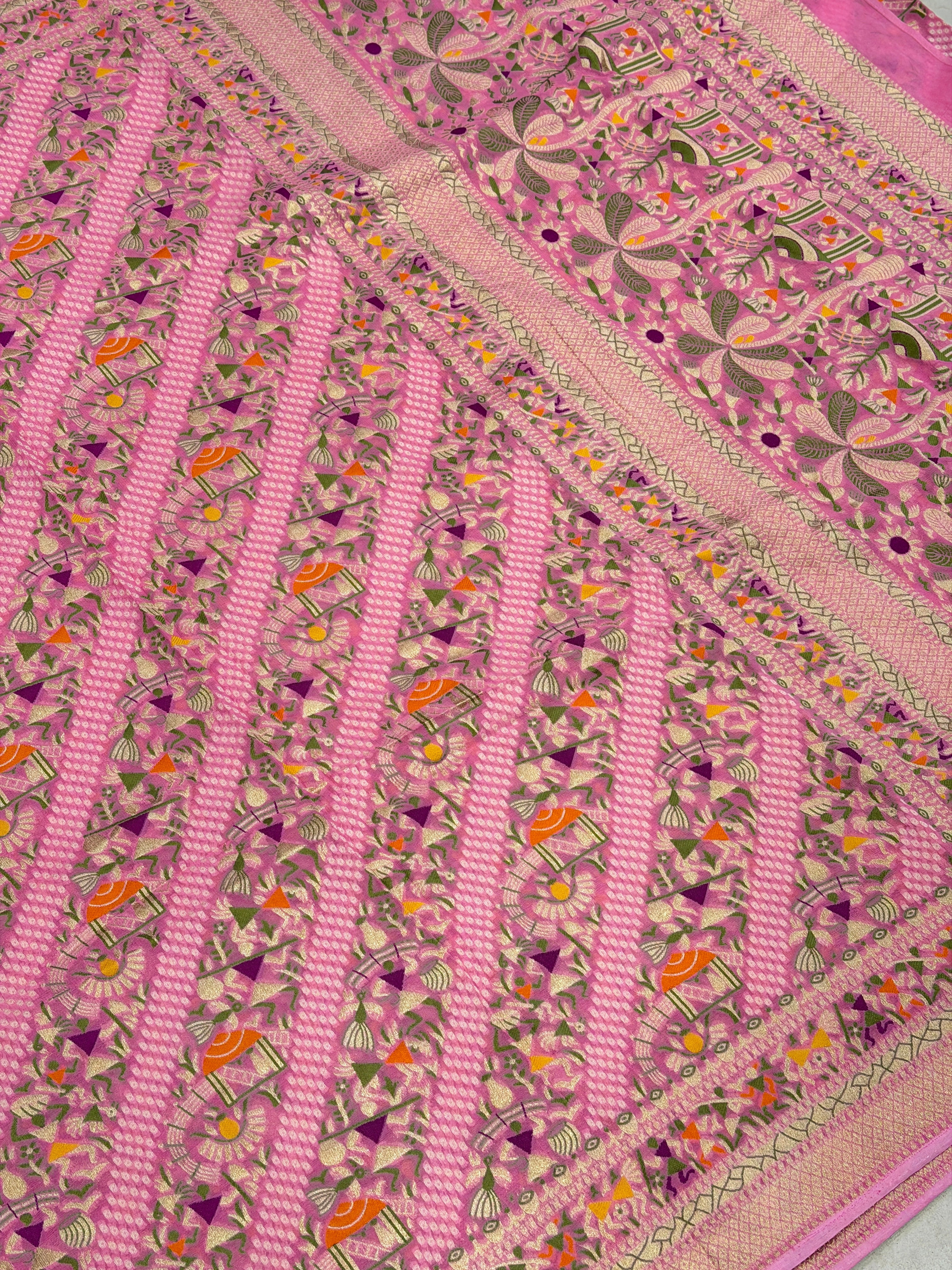 Light Pink Warli Style Woven Bandhej Georgette Saree