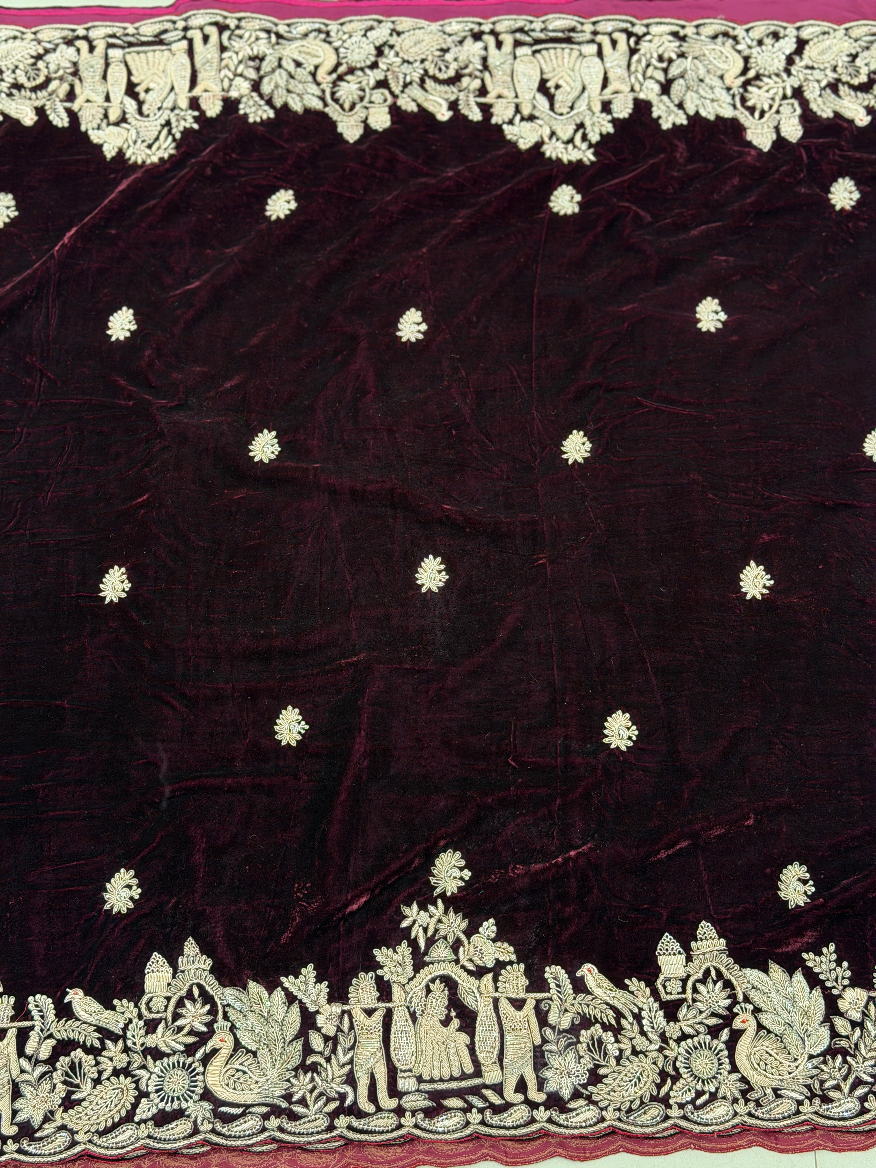 Pure Velvet Zardosi Doli Edit Hand Embroidery Saree