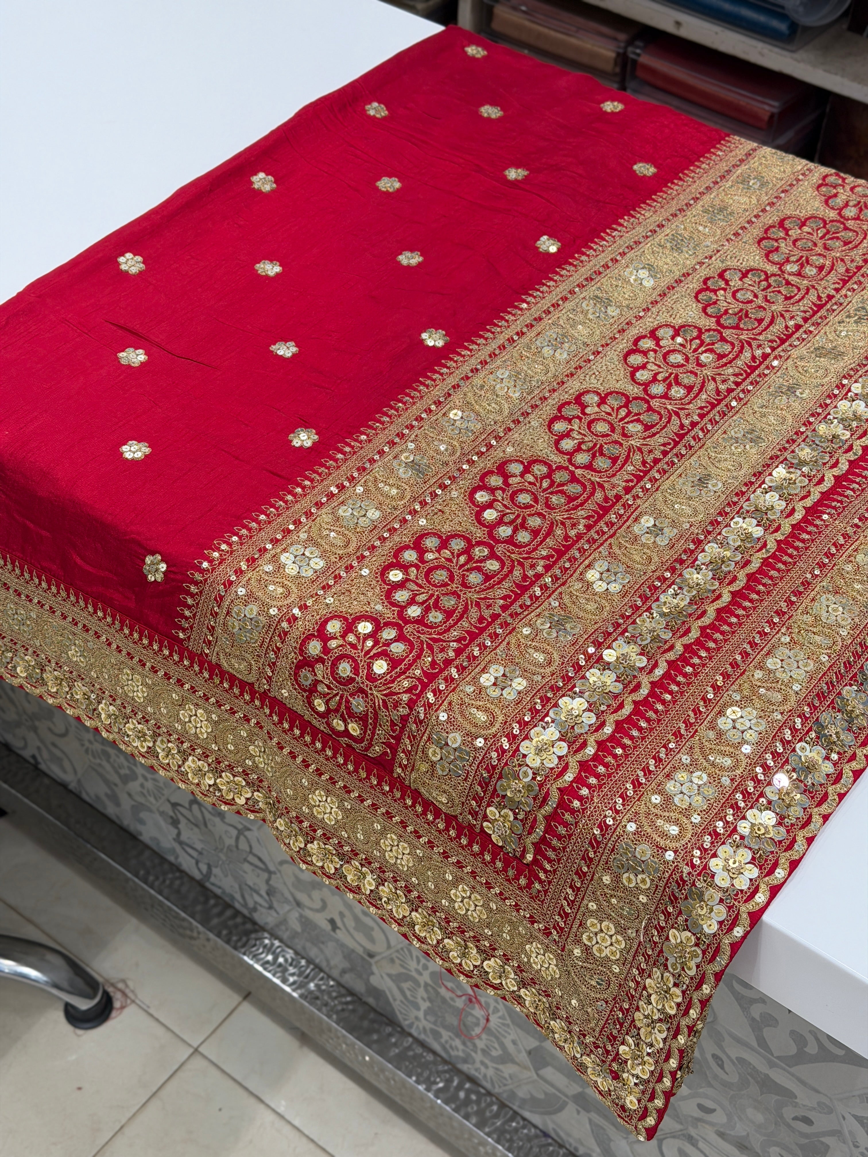 Red Sabyasachi Inspired Marodi Embroidery Pure Silk Saree jaal pallu Saree