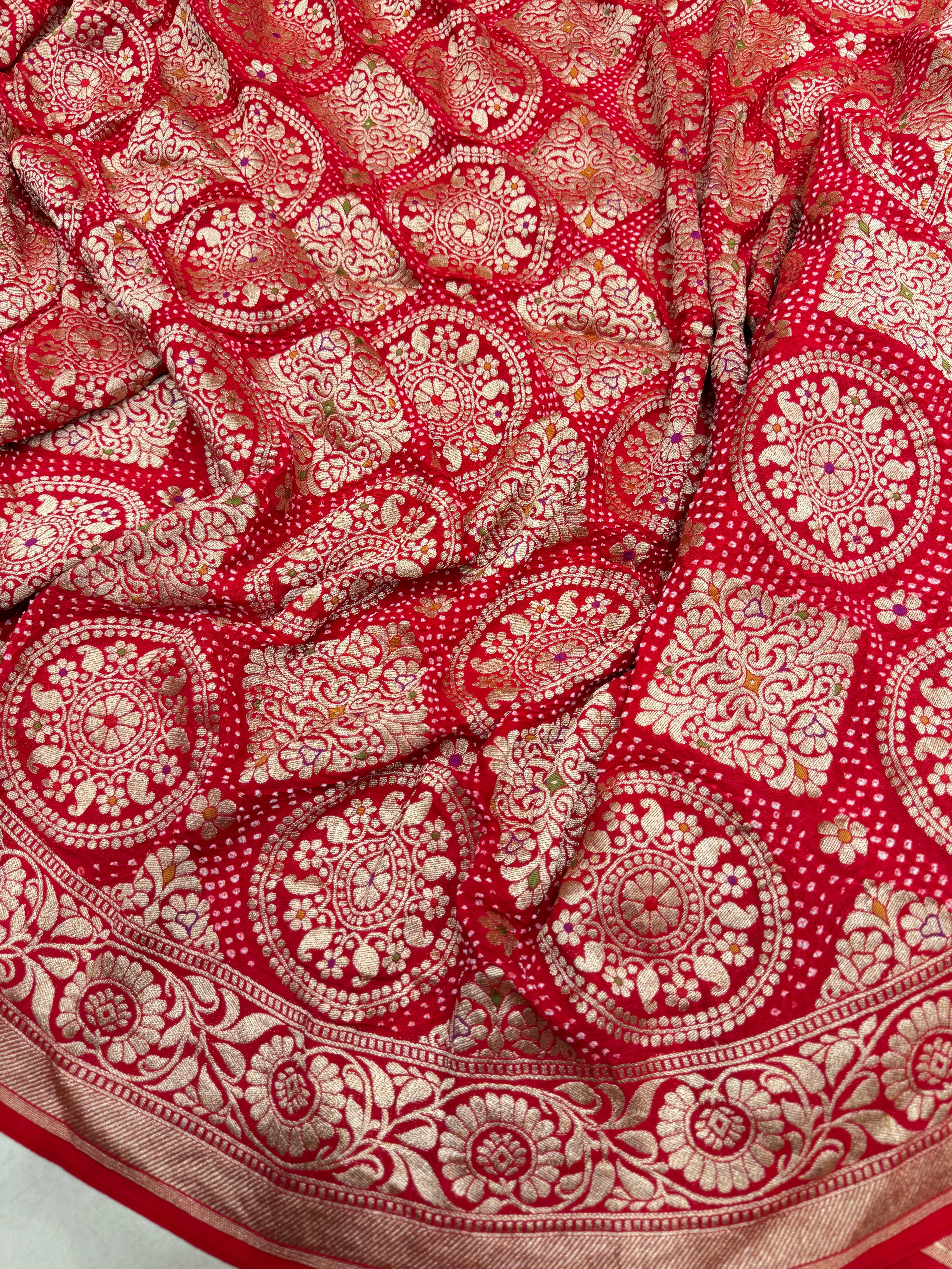 Red Rai Bandhej Georgette Bandhini Saree