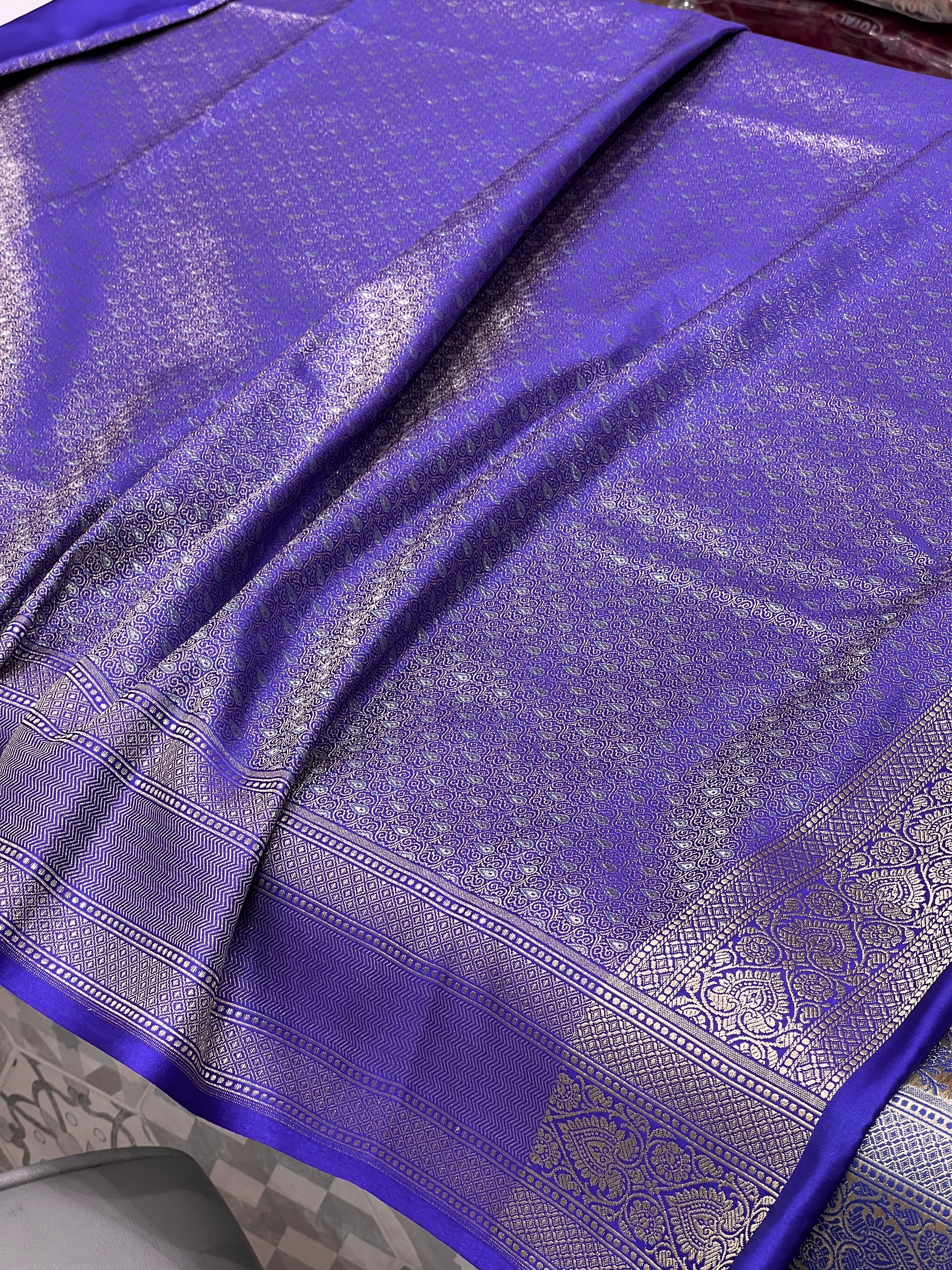 Ink Blue Banarasi Heart Border Saree
