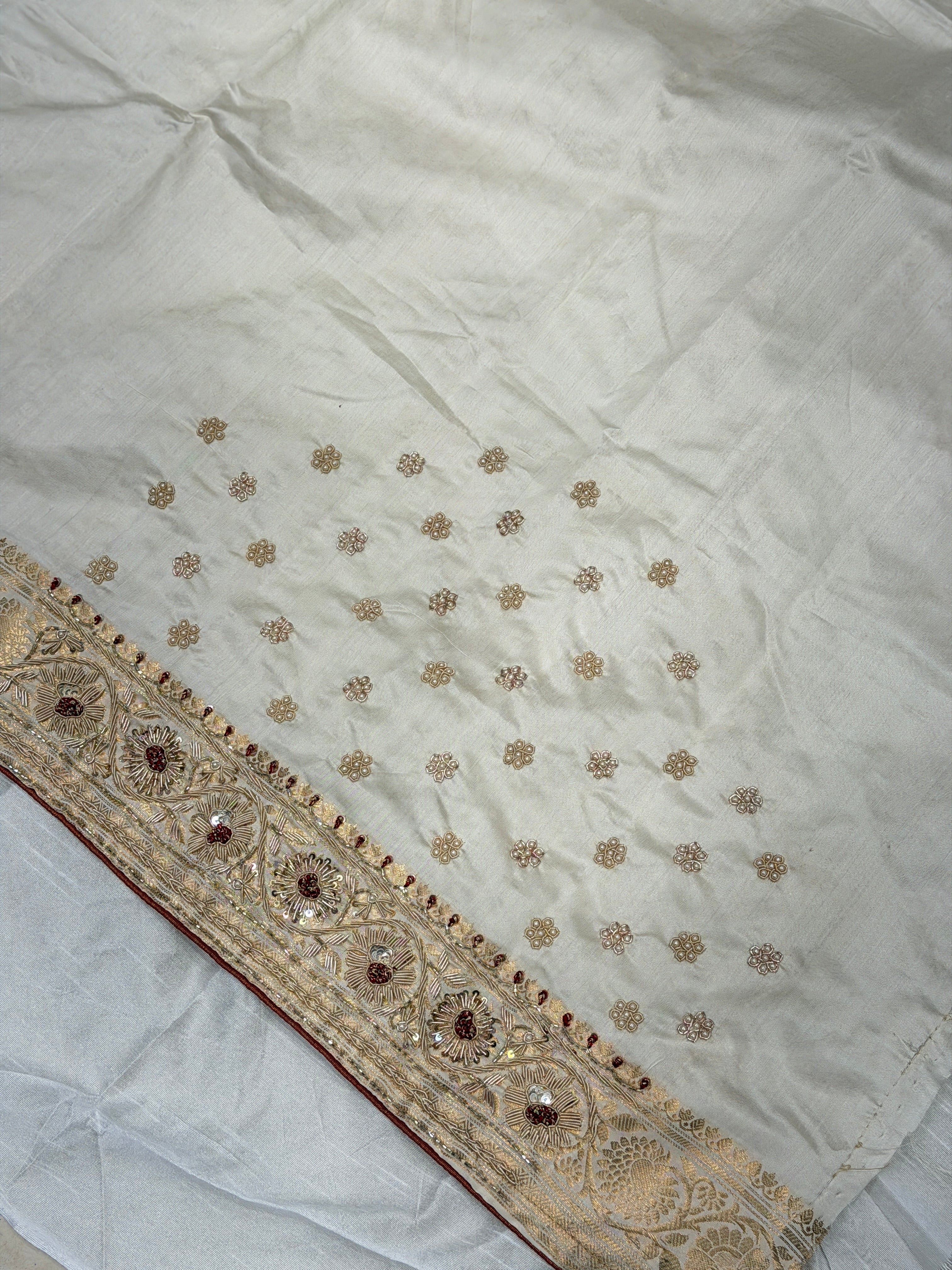 Pure Silk Moti White Zardosi Blouse Piece