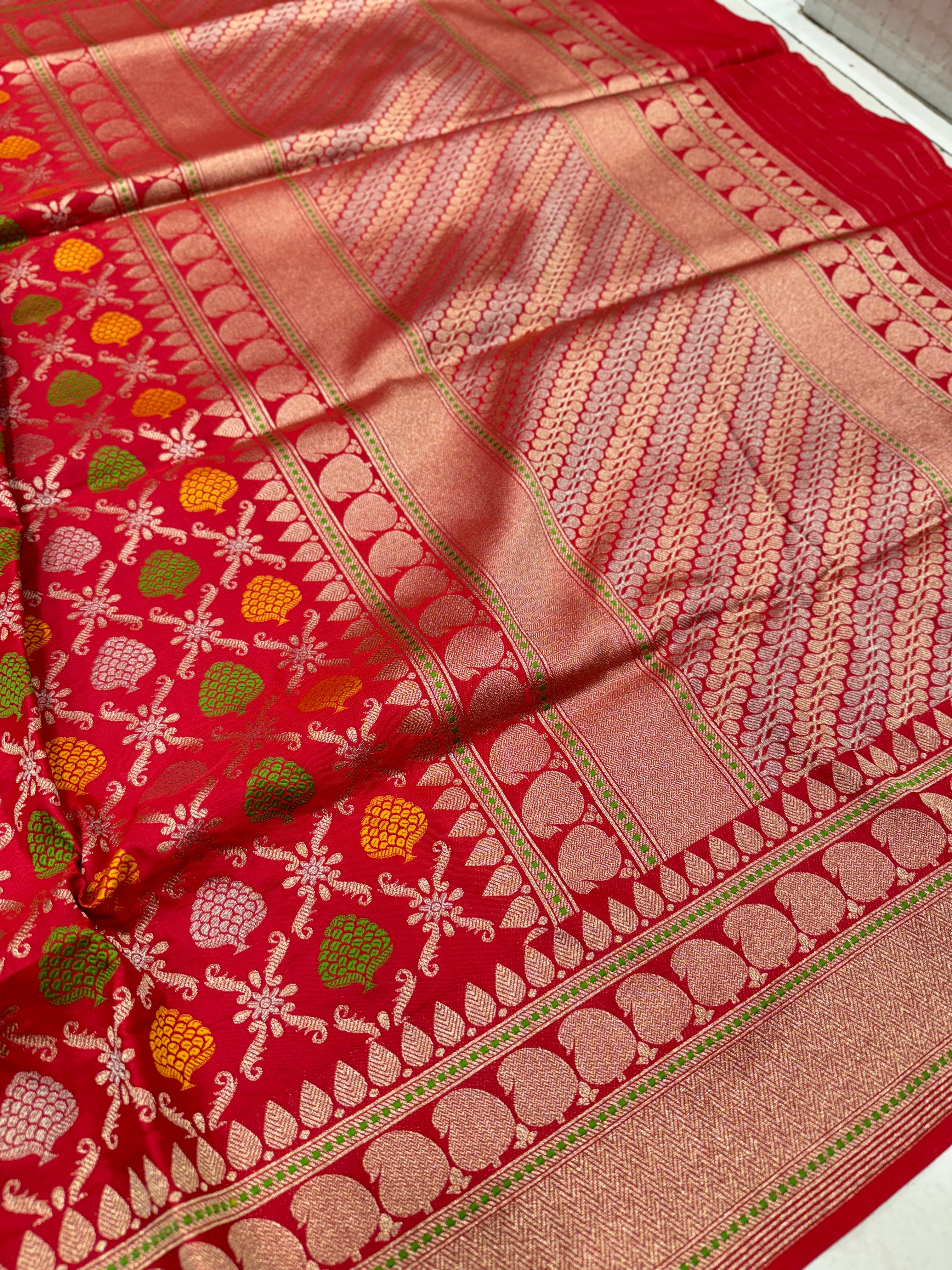 Red Pine Butta Banarasi Silk Saree