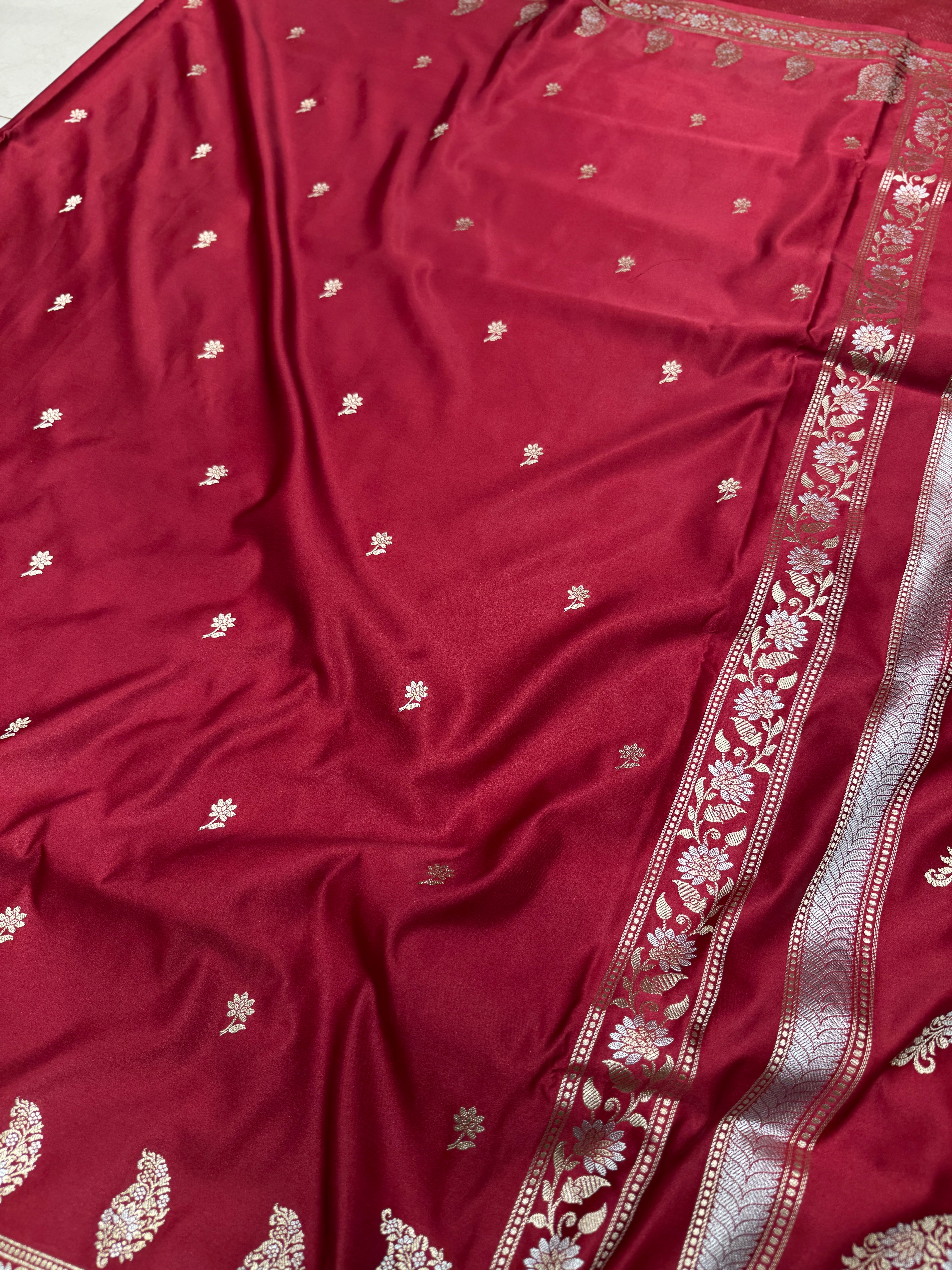 Maroon Sona Roopa Sunflower Butti Banarasi Silk Saree
