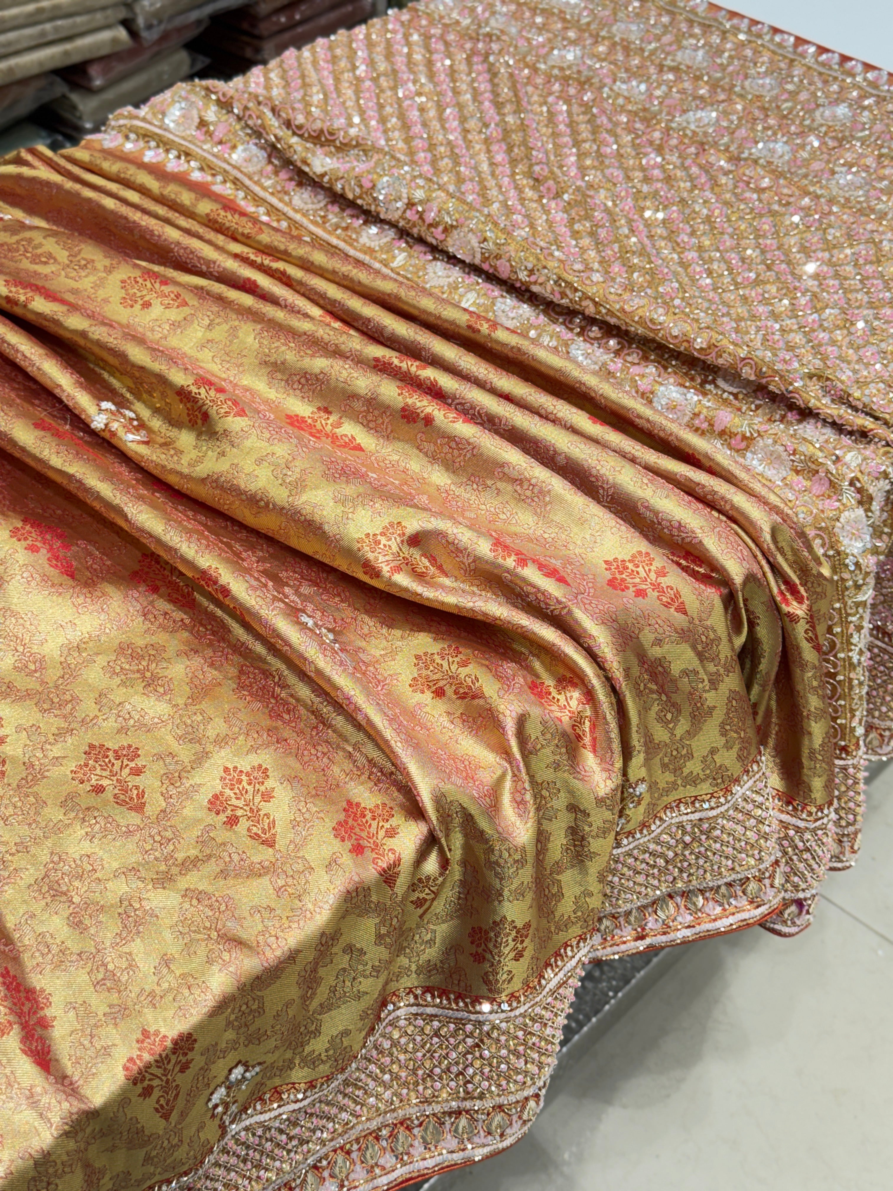 Red Jaal Tissue Kanjivaram Hand Embroidery Saree