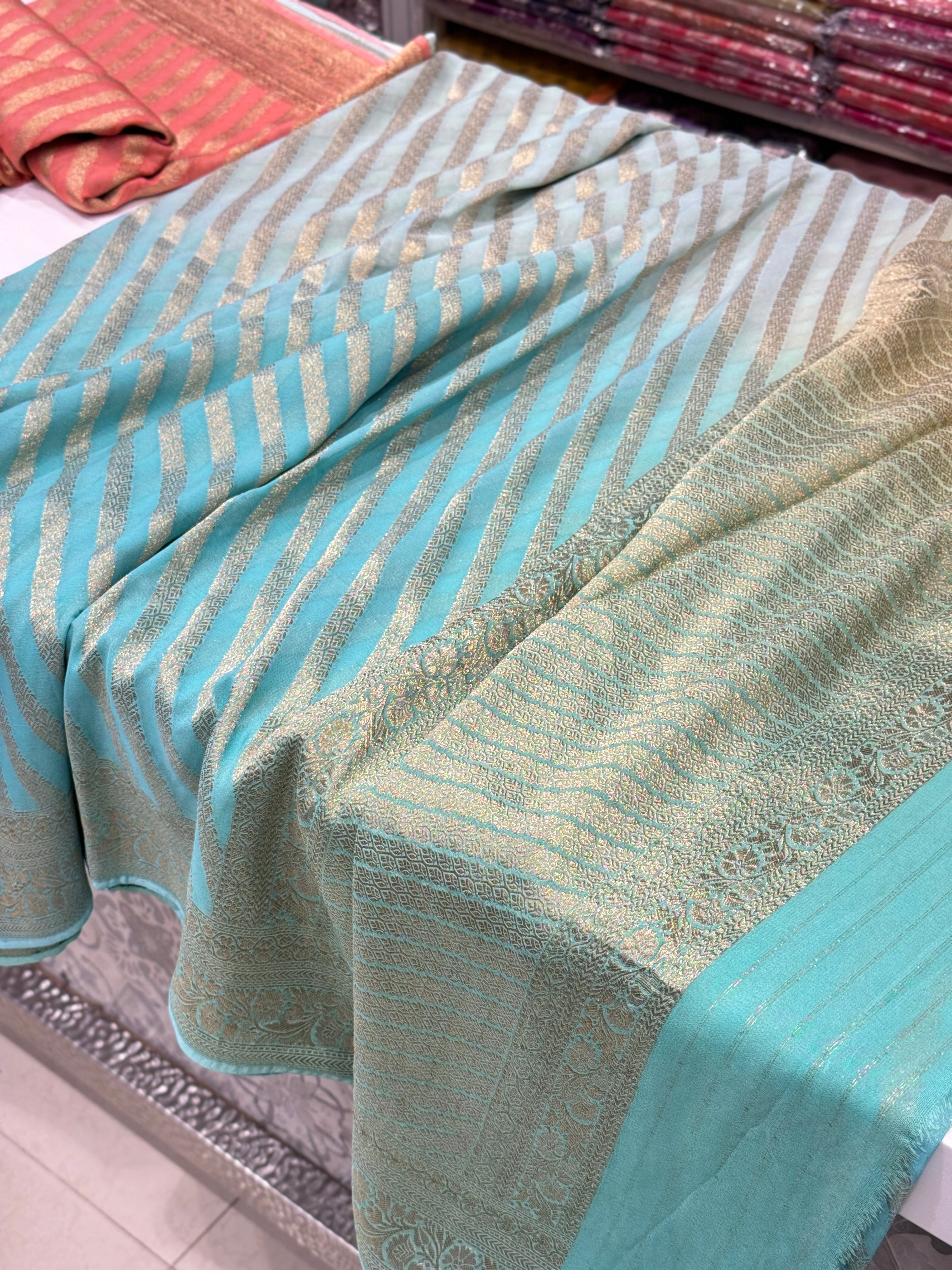 Blue Shaded Banarasi Khaddi Georgette Leheriya Saree