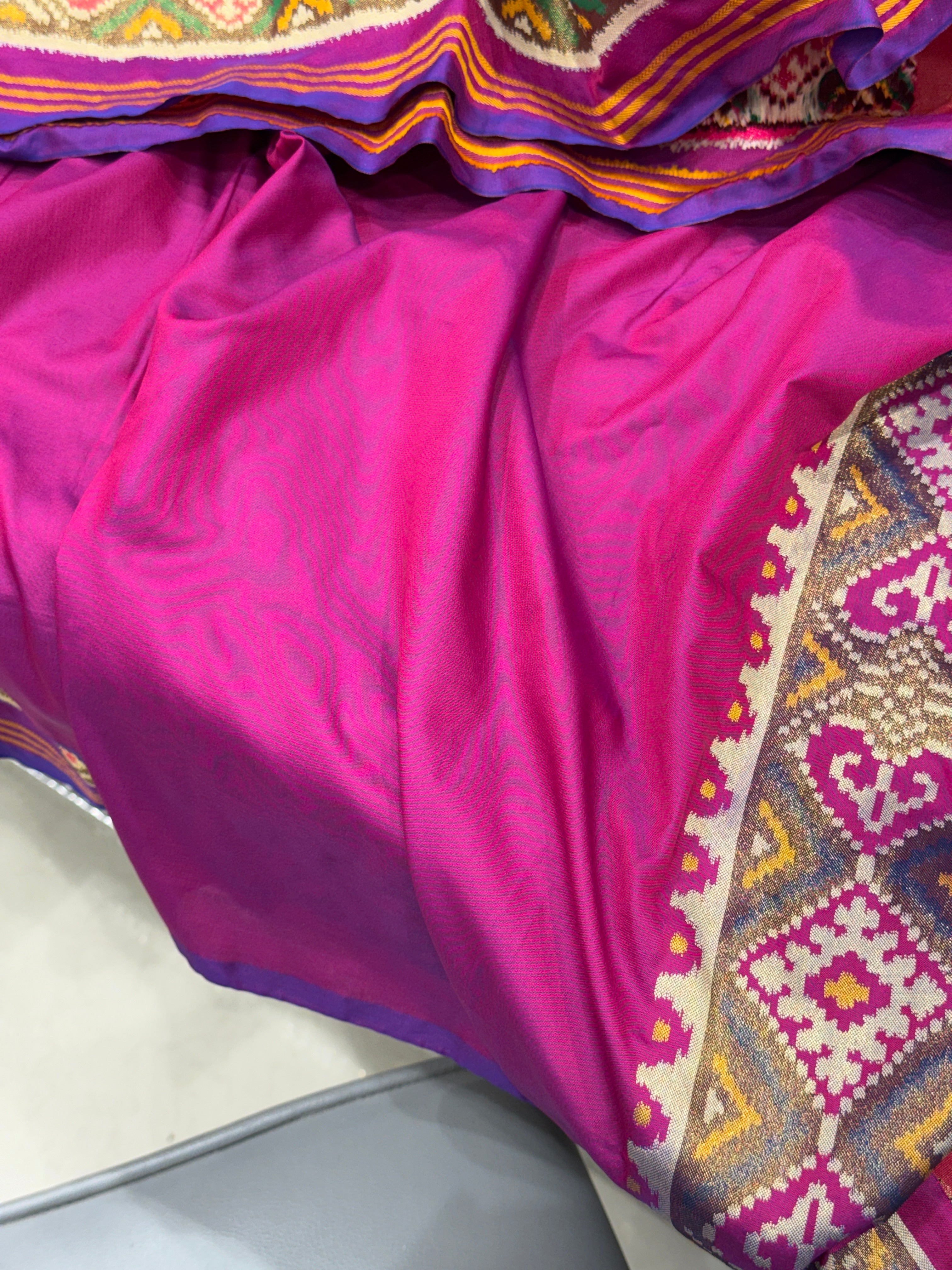 Magenta Green Chhabdi Bhat Semi Silk Patan Patola Saree