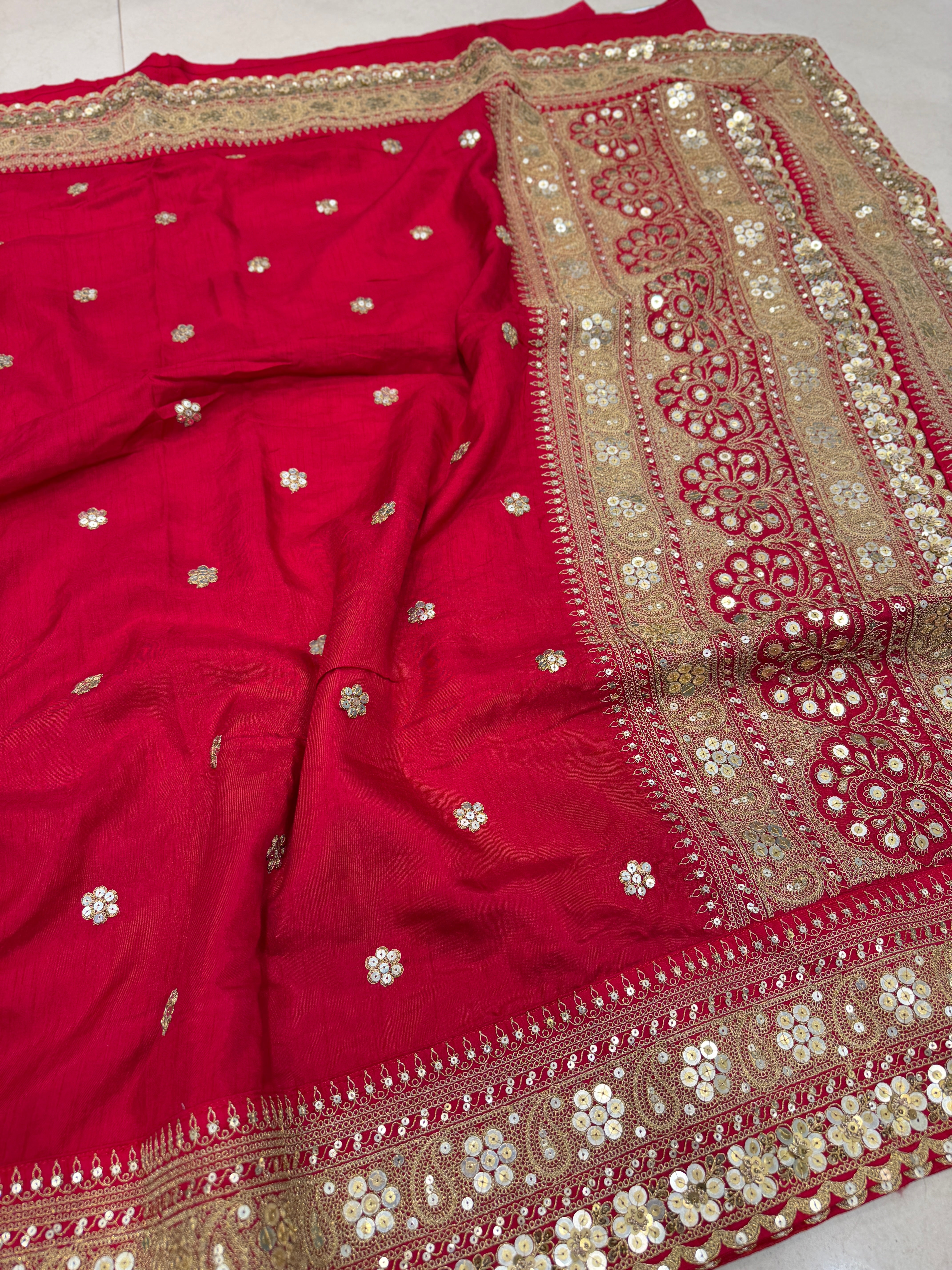 Red Sabyasachi Inspired Marodi Embroidery Pure Silk Saree jaal pallu Saree