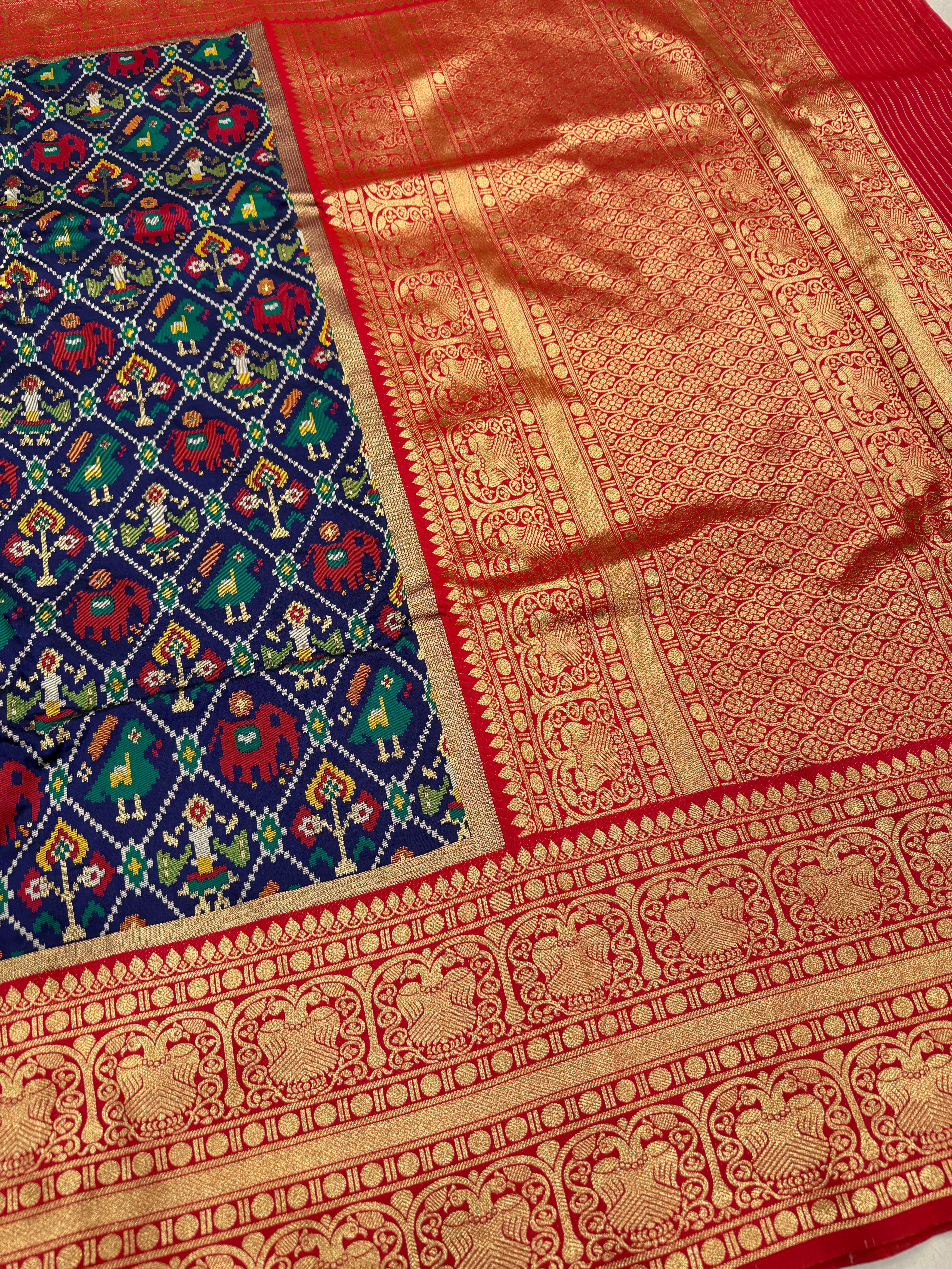 Blue Banarasi Patola Kanjivaram Style Border Saree