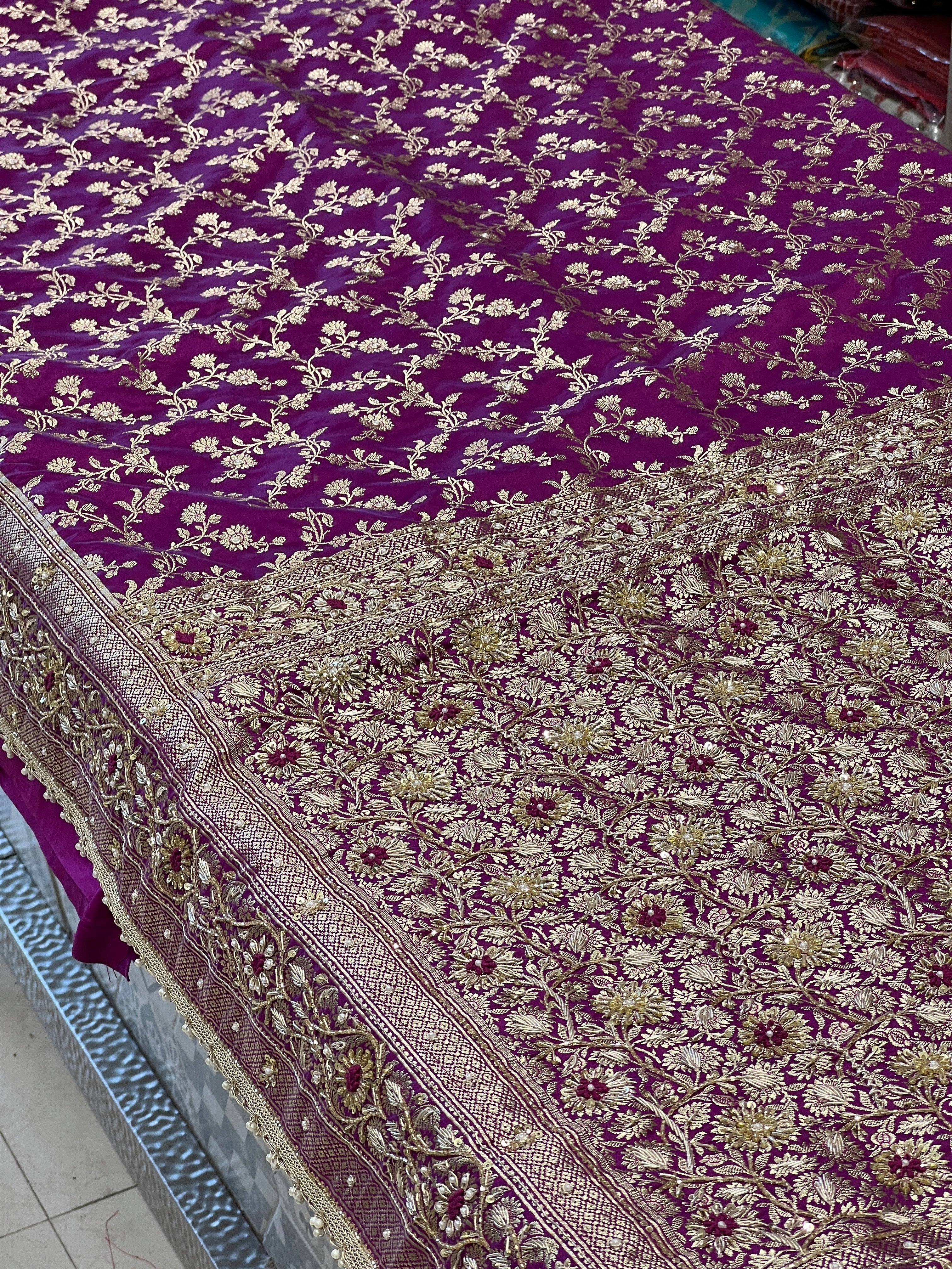 Violet Banarasi Jaal Resham Hand Embroidery Saree