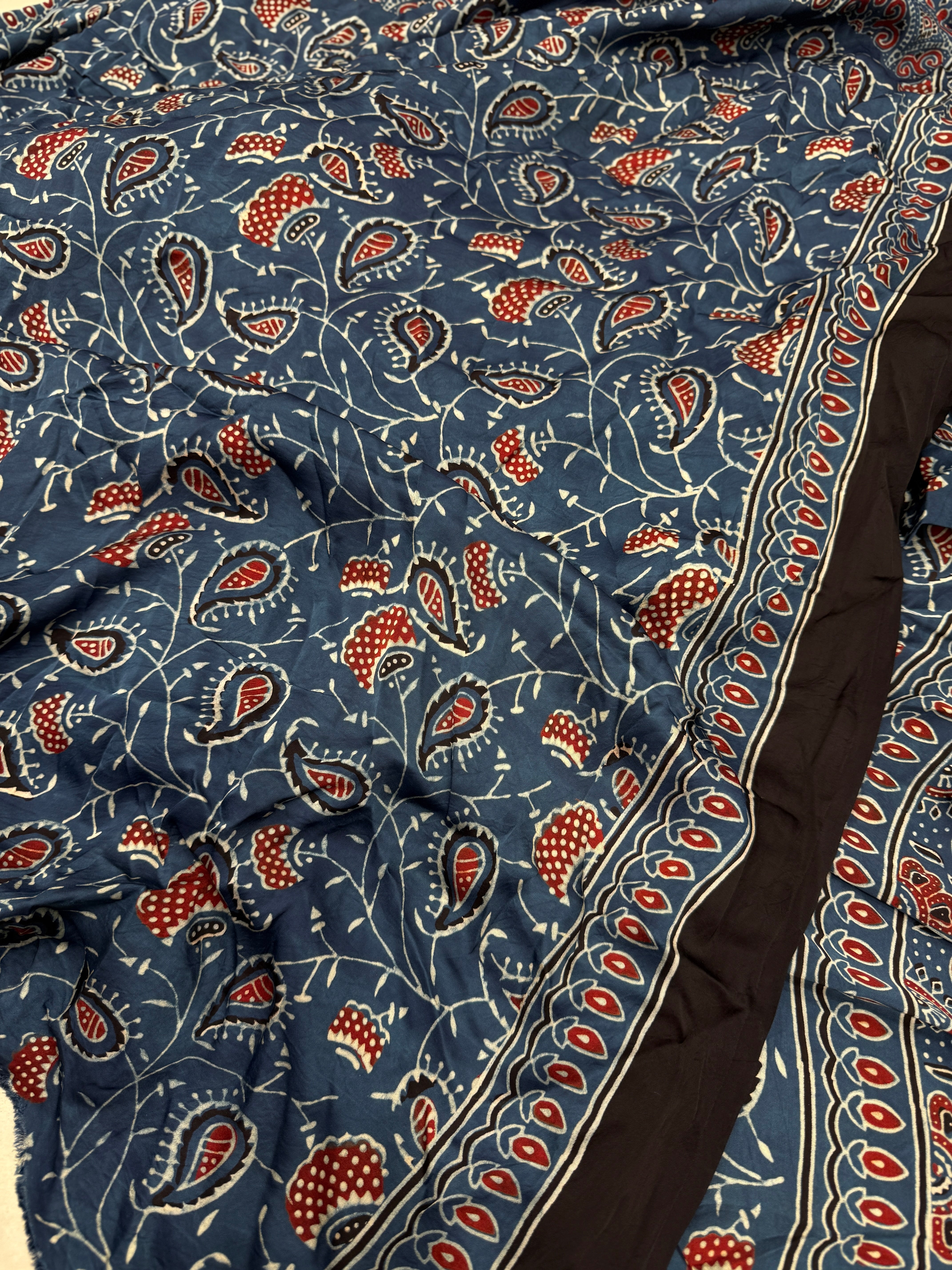 Blue Jewelled Jaal Ajrakh Modal Gajji Silk Saree