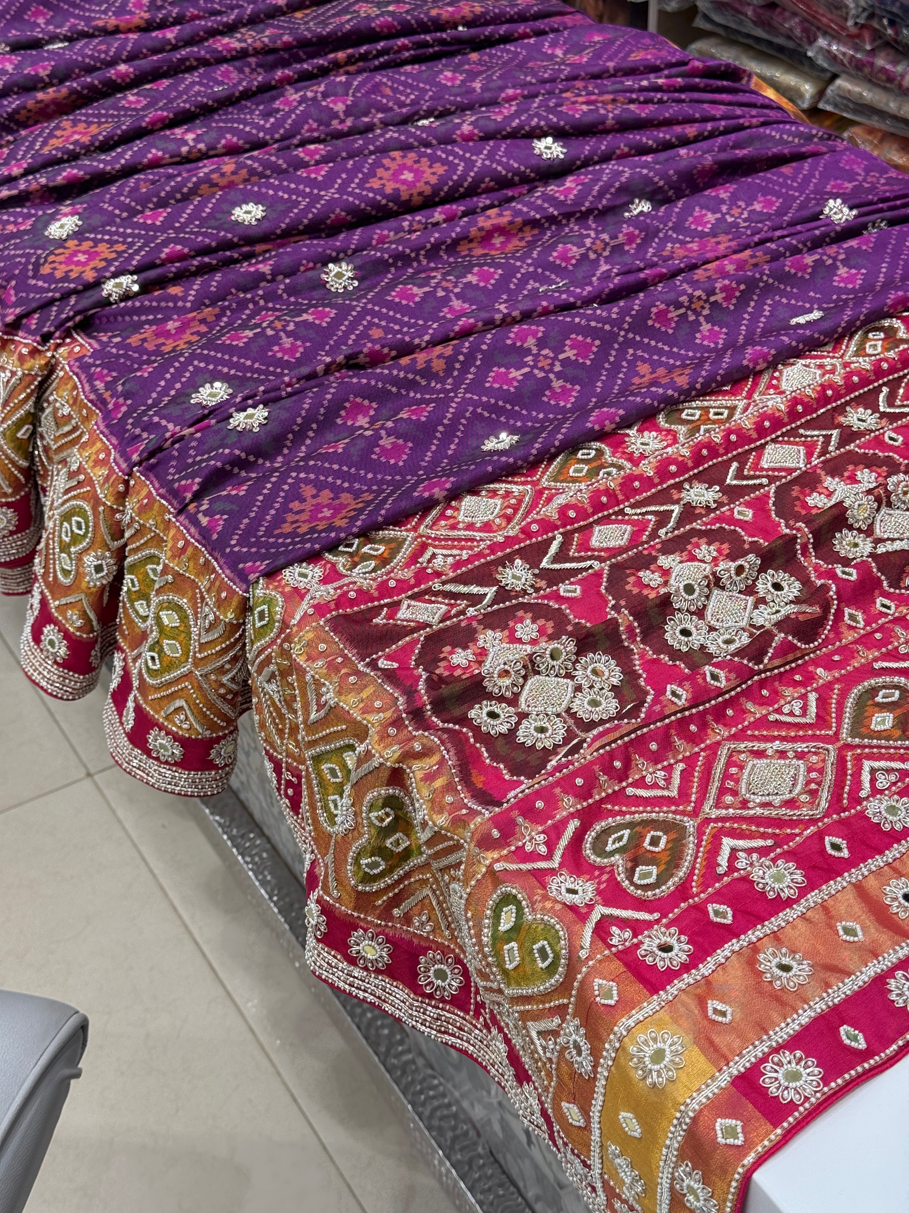 Violet Handloom Patola with Zardozi Moti Embroidery