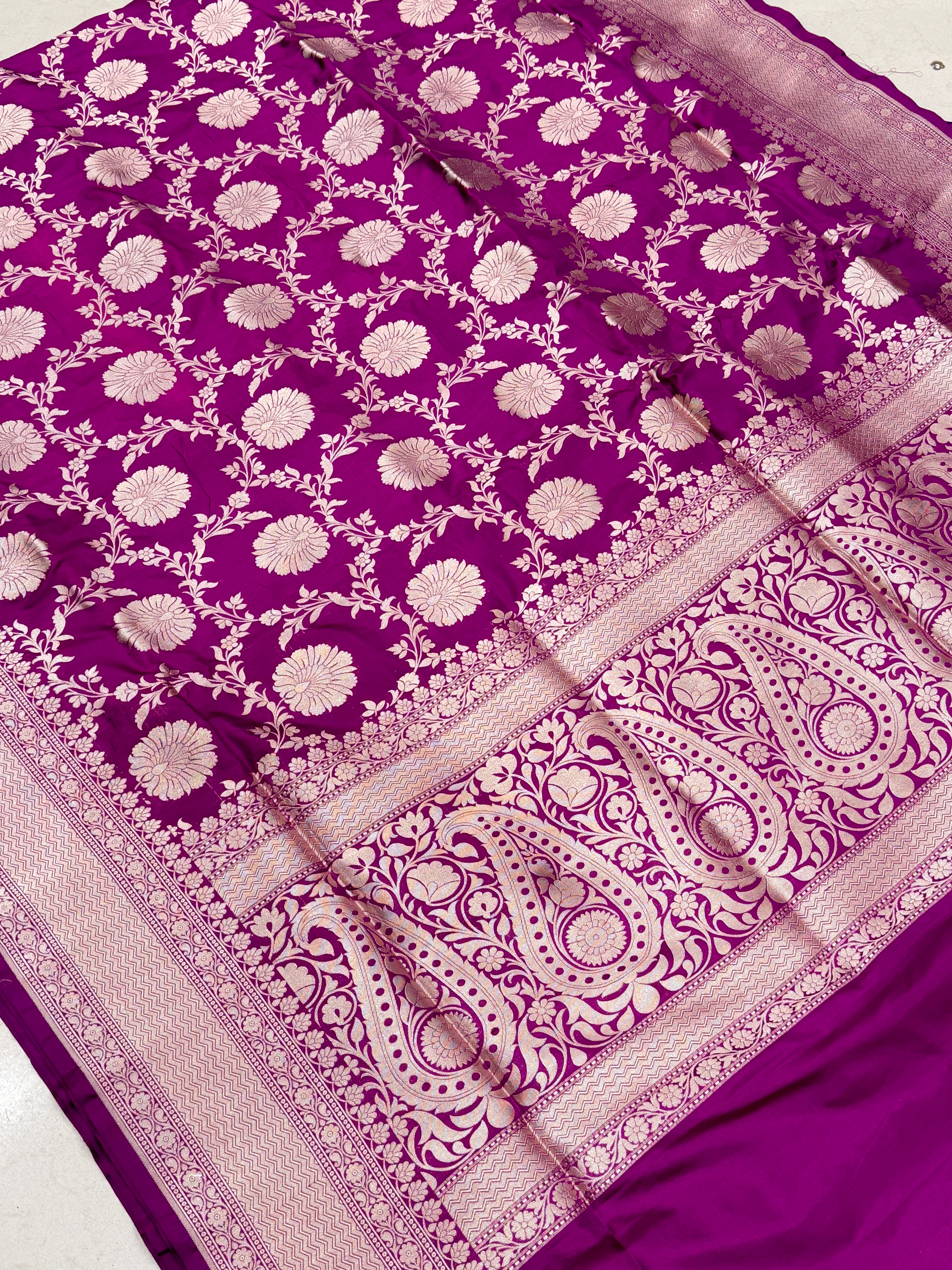 Violet Big Jaal Handloom Banarasi Katan Silk Saree