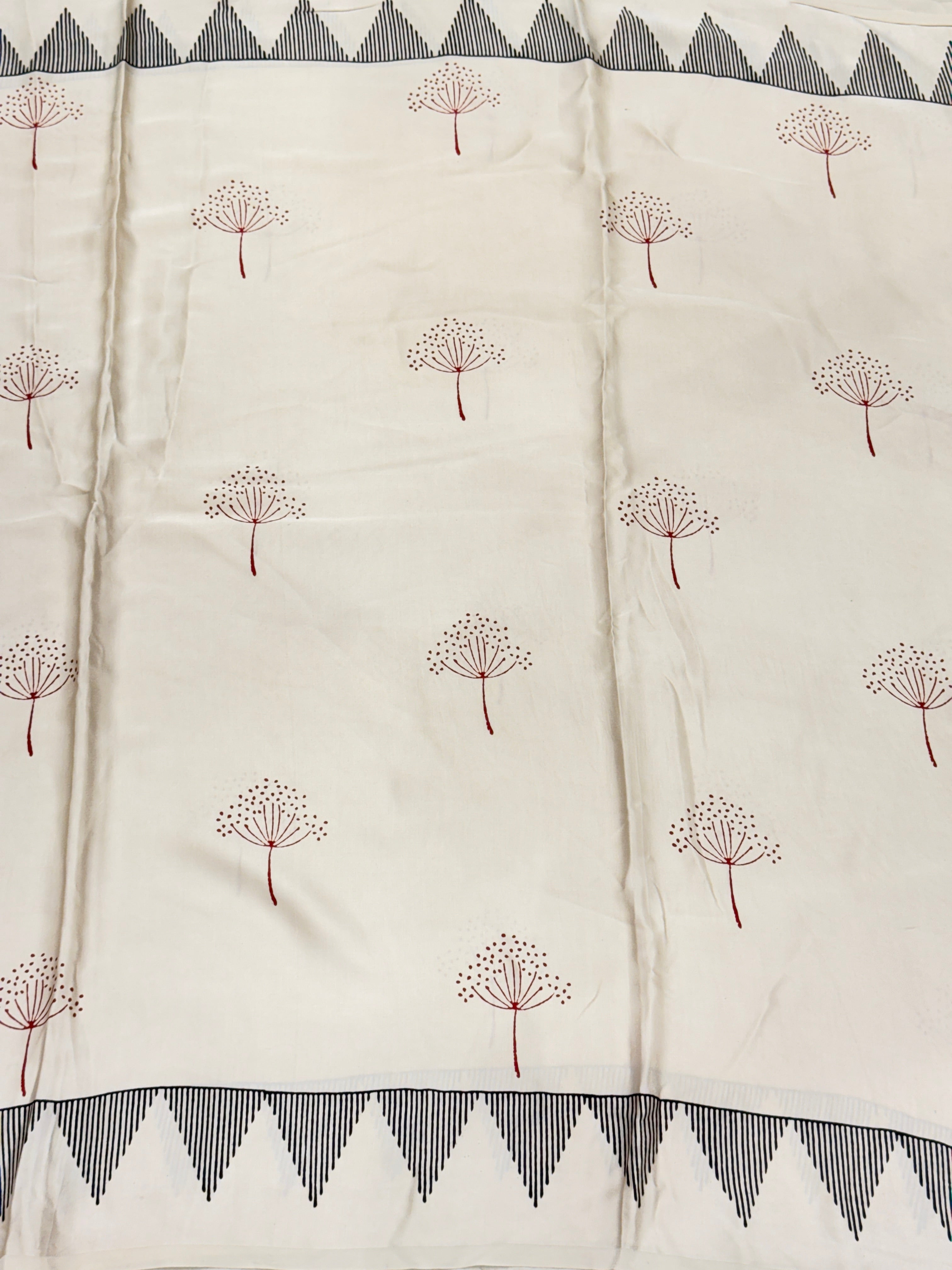 White Red Butta Ajrakh Block Print Hand Pure Gajji Silk Saree