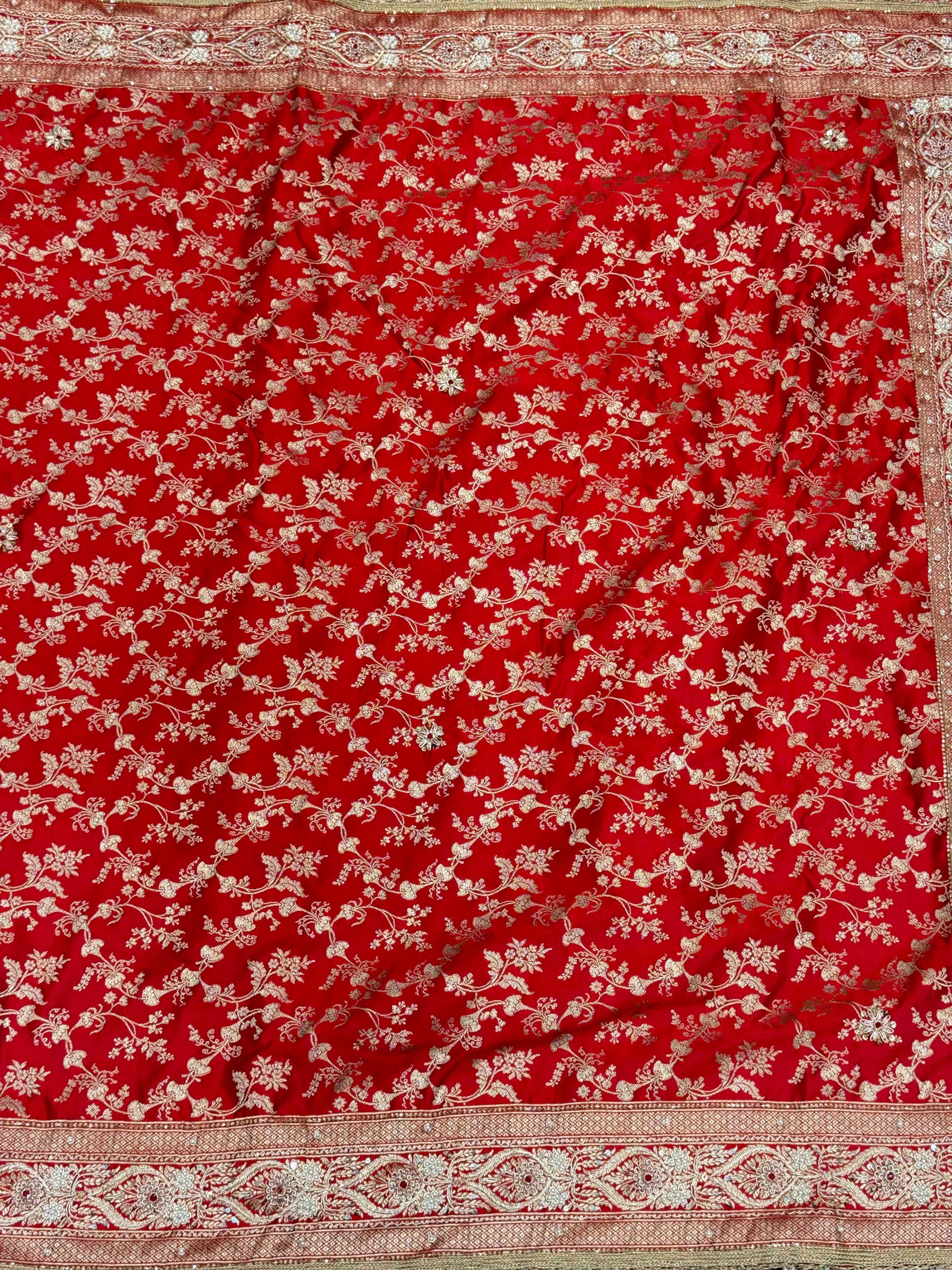 Red Banarasi Crystal Embroidery Saree