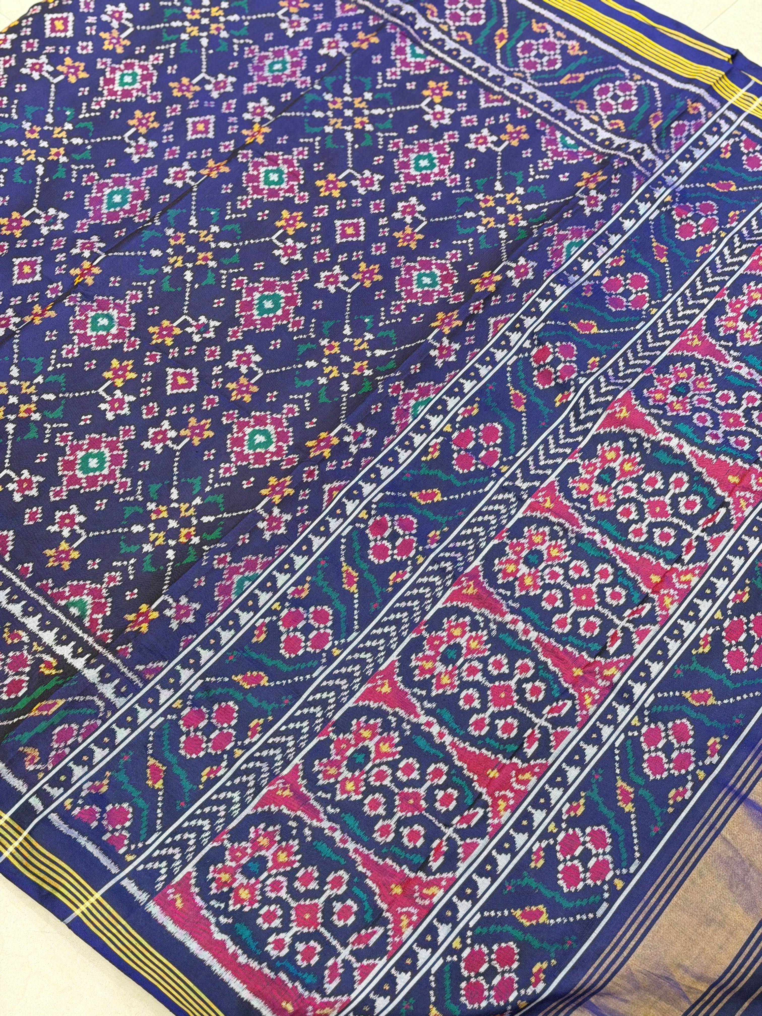 Navy Blue Navratna Pure Silk Handloom Patan Patola