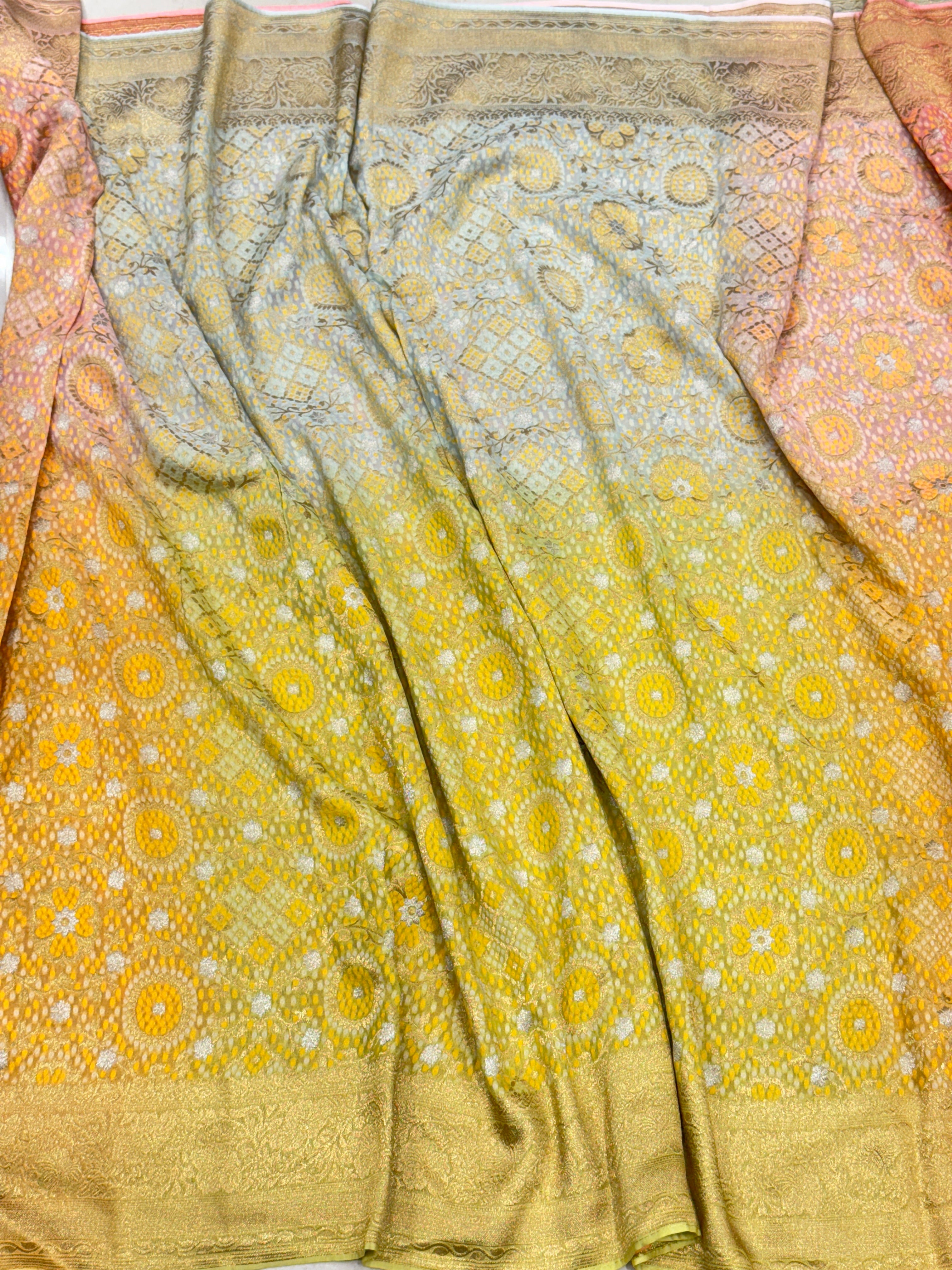Six Shade Woven Bandhej Georgette Banarasi Saree