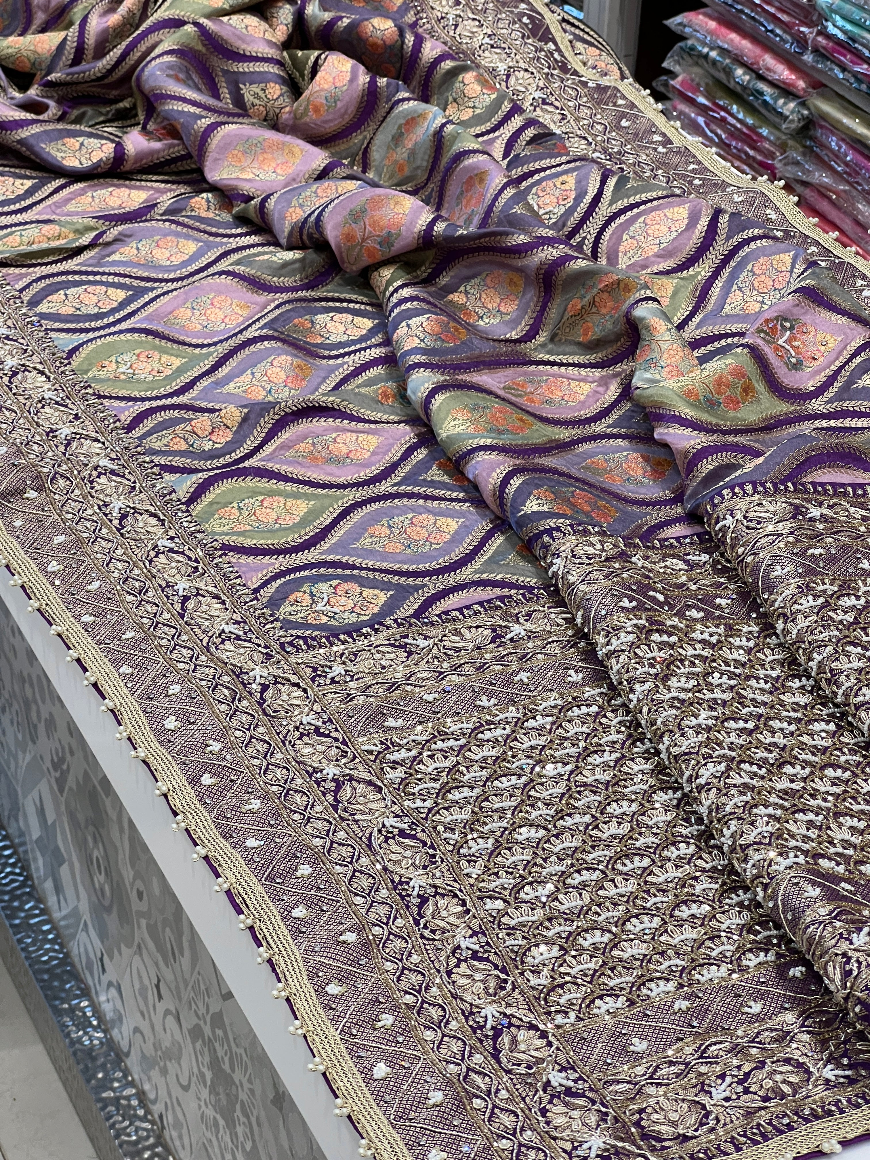 Purple Rangkat Hand Embroidery Saree