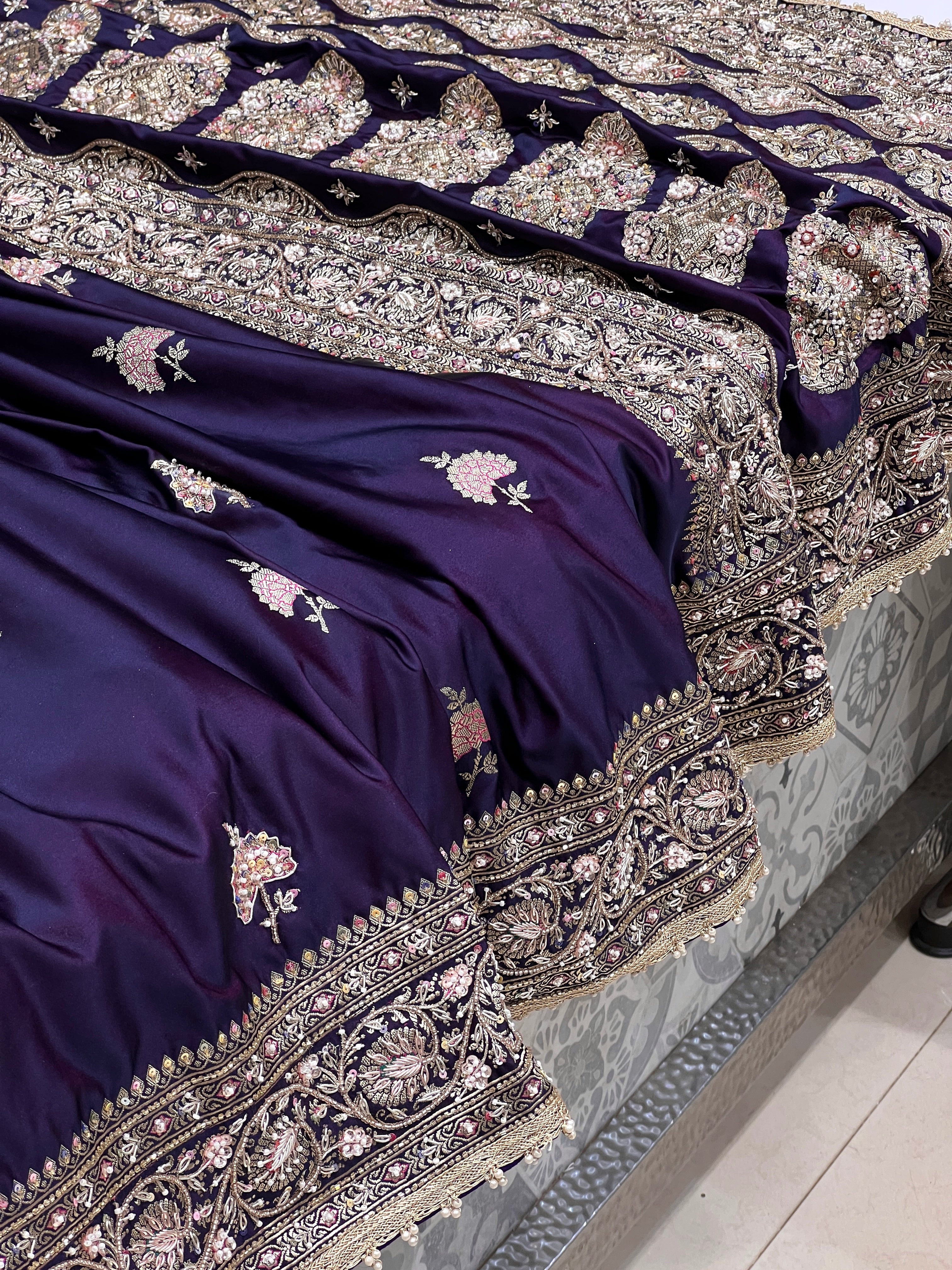 Violet Dhup Chav Banarasi Buttas Hand Embroidery Saree