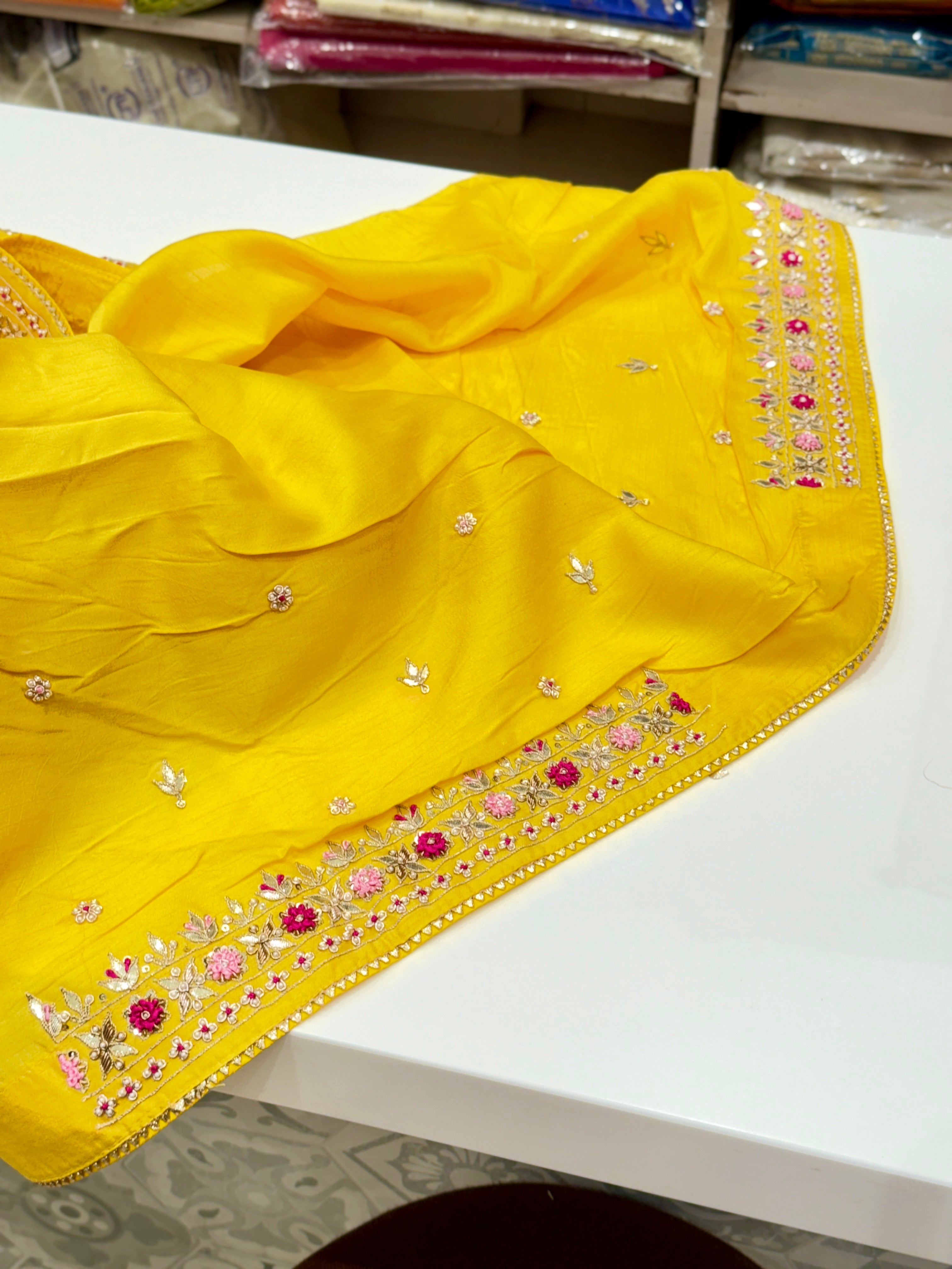 Yellow Handloom Organza Zardosi Saree