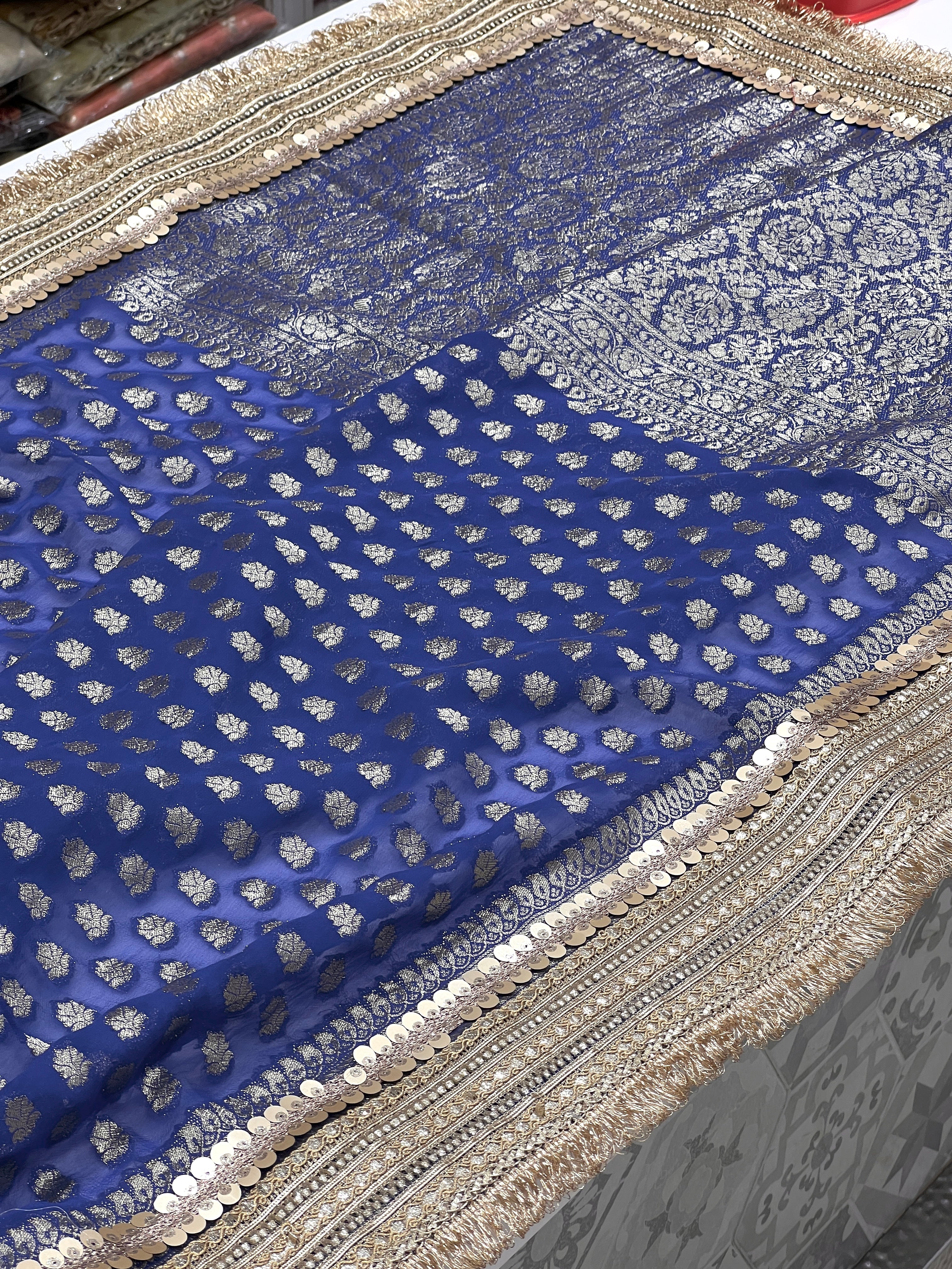 Blue Georgette Butti Maharani Edit Saree