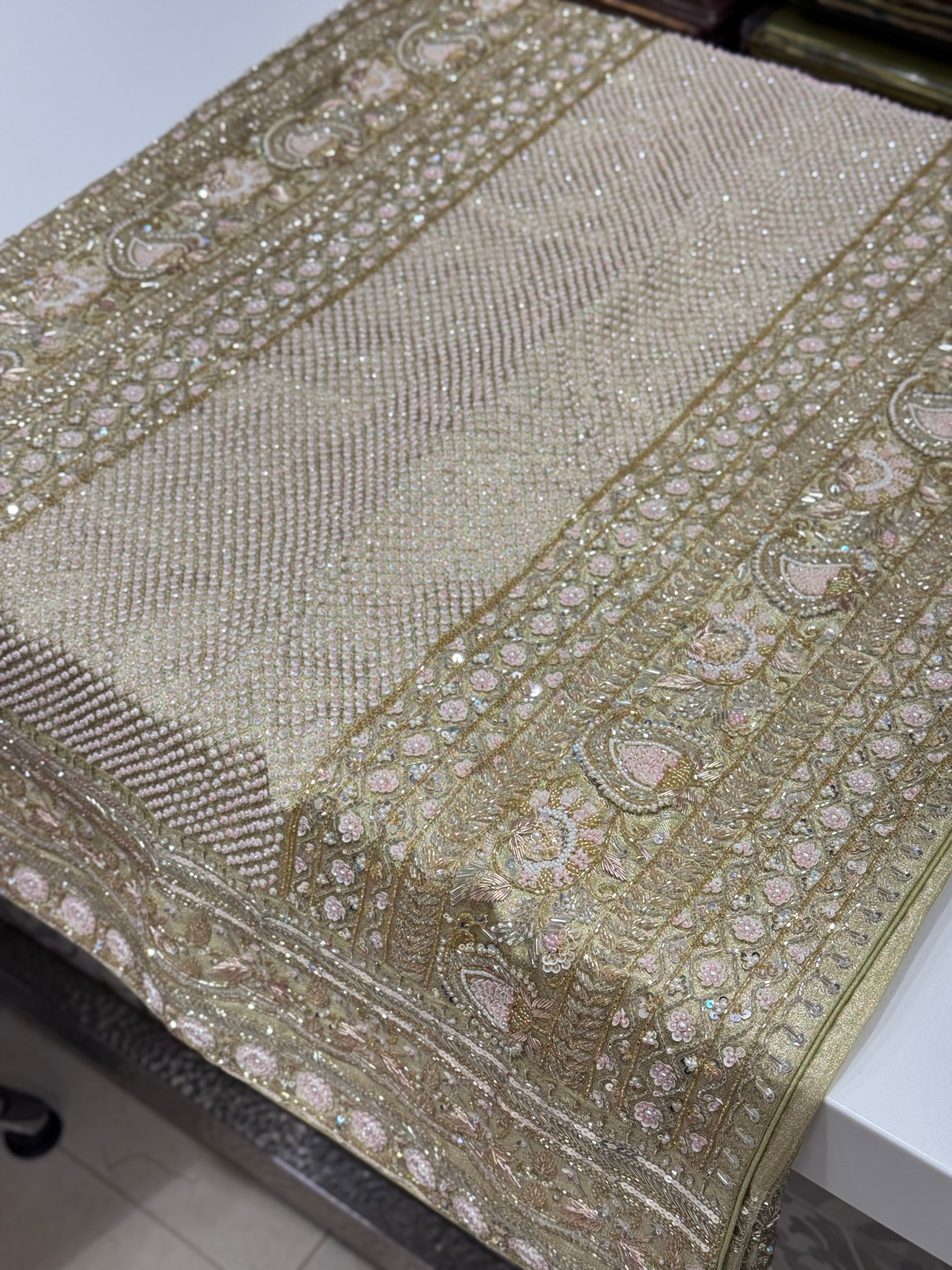 Green Contemporary Tissue Jaal Kanjivaram Hand Embroidery Saree
