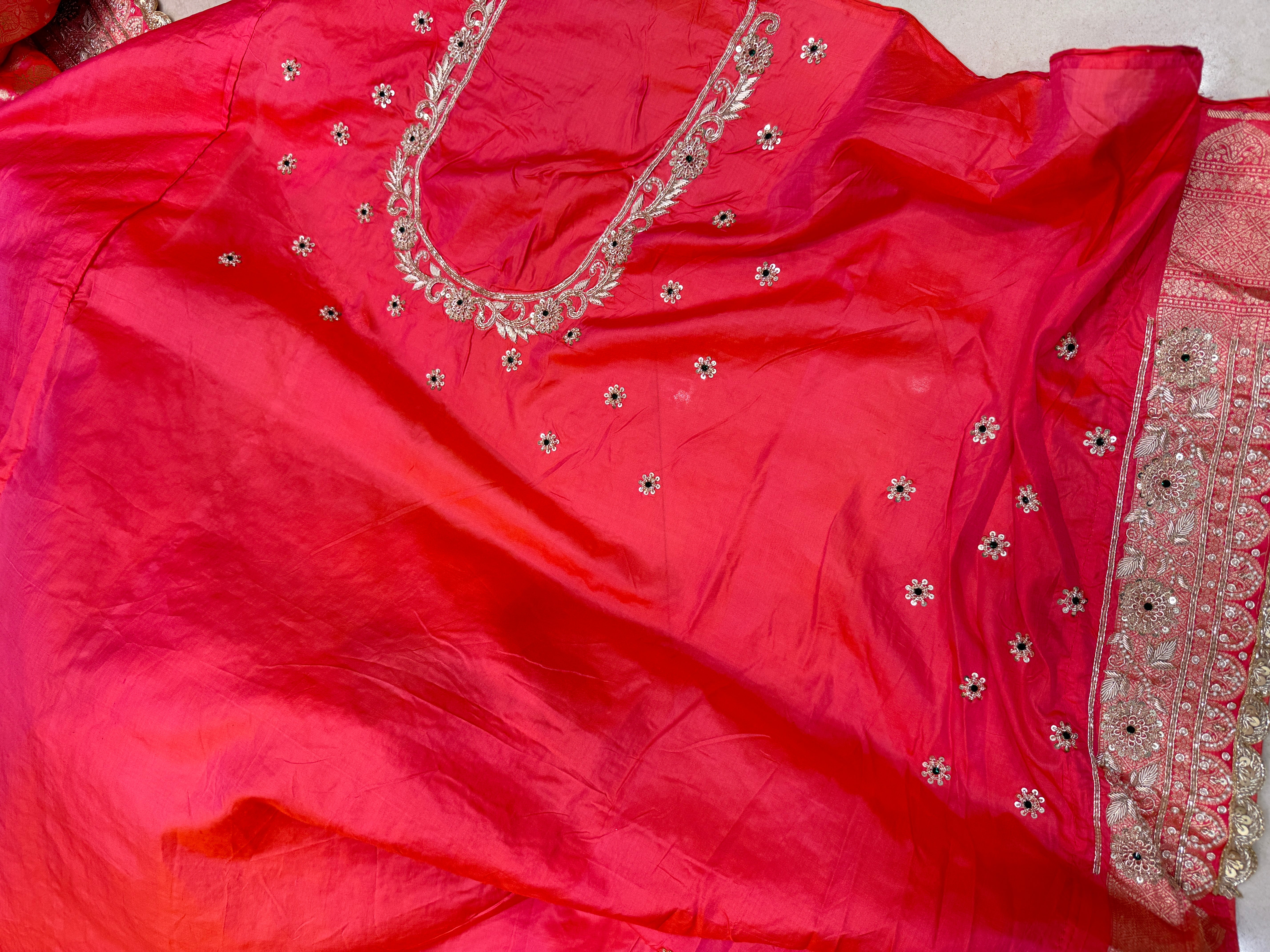 Dhupchav Katan Zardosi Embroidery Saree