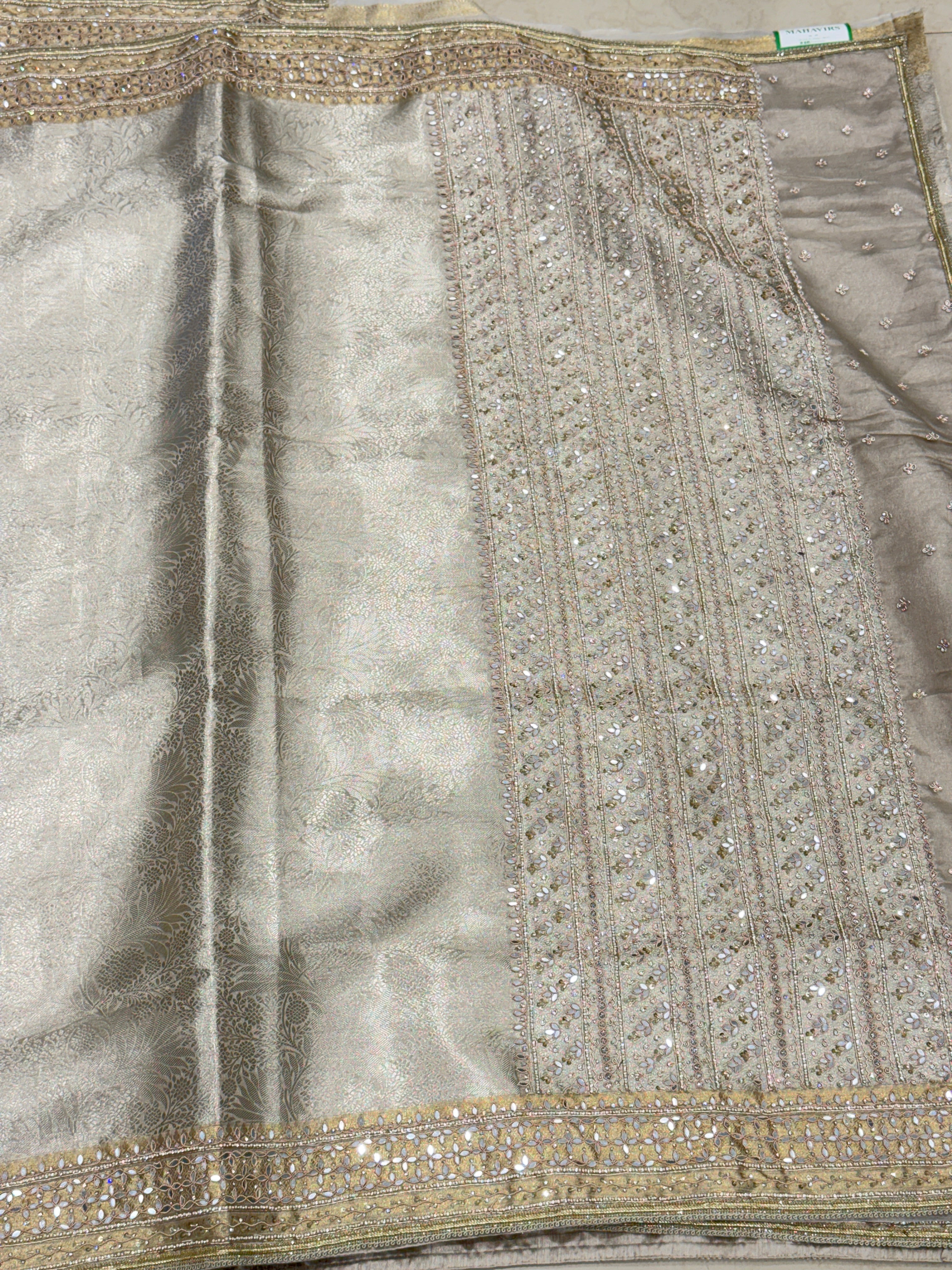 Silver Tissue Kanjivaram Hand Embroidery Saree