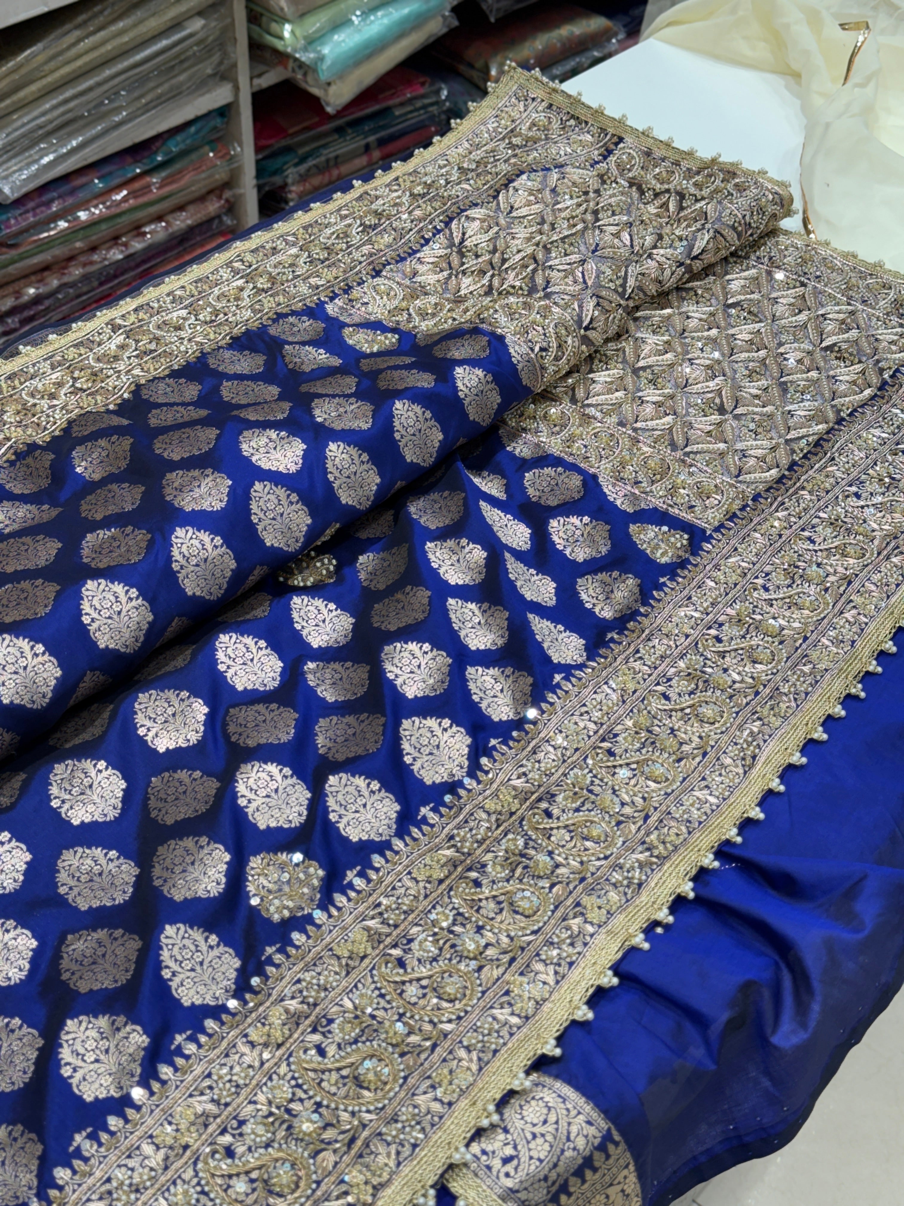 Blue Katan Zardosi Banarasi Saree